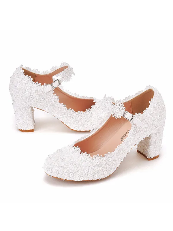 Women's Wedding Shoes Decorative Heel Wedding Heels Bridal Shoes With Beading WS0005 sold by ChicSew