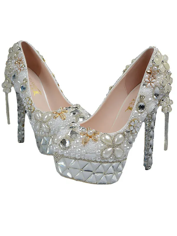 Women's Wedding Shoes Decorative Heel Wedding Heels Bridal Shoes With Beading WS0002 sold by ChicSew