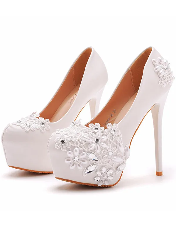 Women's Wedding Shoes Decorative Heel Wedding Heels Bridal Shoes With Beading WS0001 sold by ChicSew