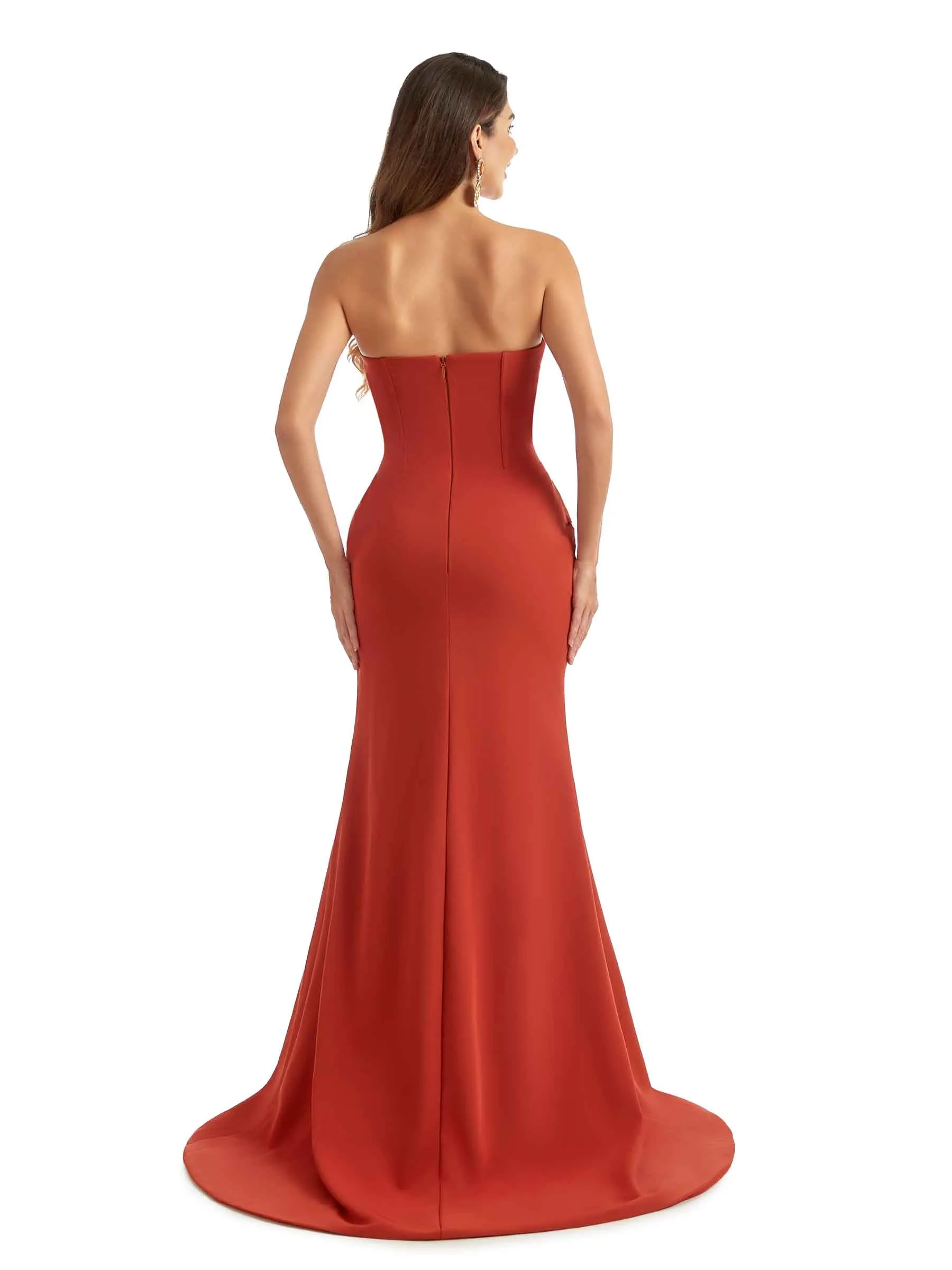 Sexy Side Split Mermaid Sweetheart Stretch Crepe Long Modern Bridesmaid Dresses sold by ChicSew product image thumbnail 3