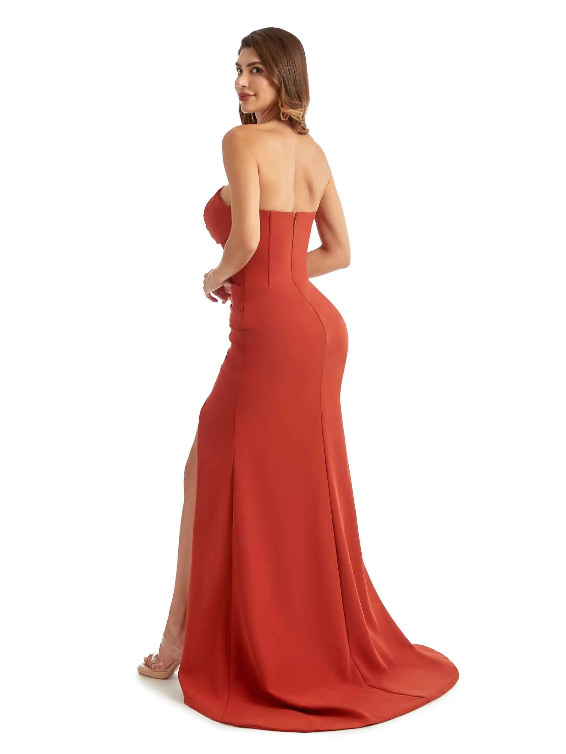 Sexy Side Split Mermaid Sweetheart Stretch Crepe Long Modern Bridesmaid Dresses sold by ChicSew product image thumbnail 5