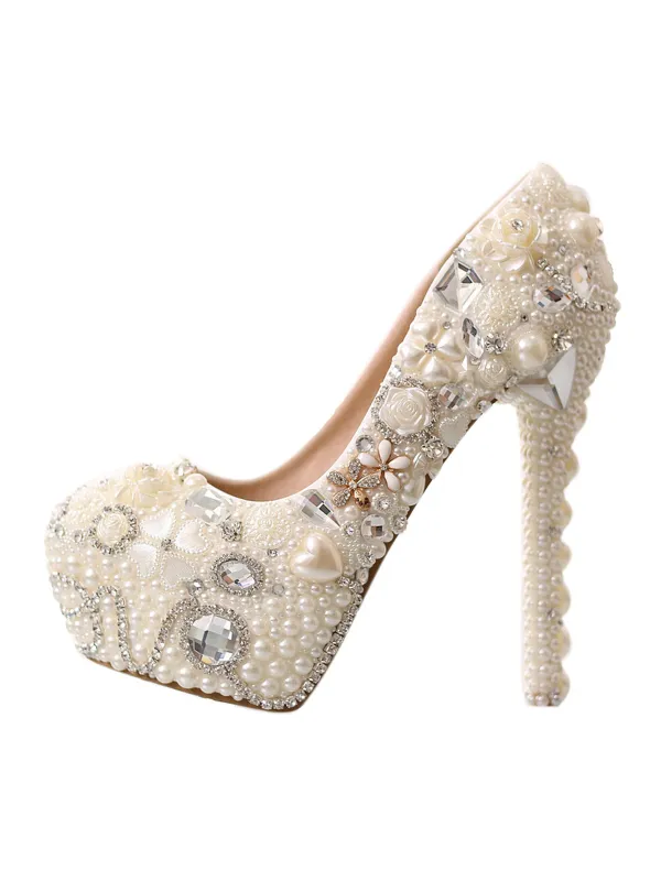 Womens Platform Pearl Rhinestone Wedding Shoes High Heel Party Evening  Bridal Crystal Shoes sold by ChicSew