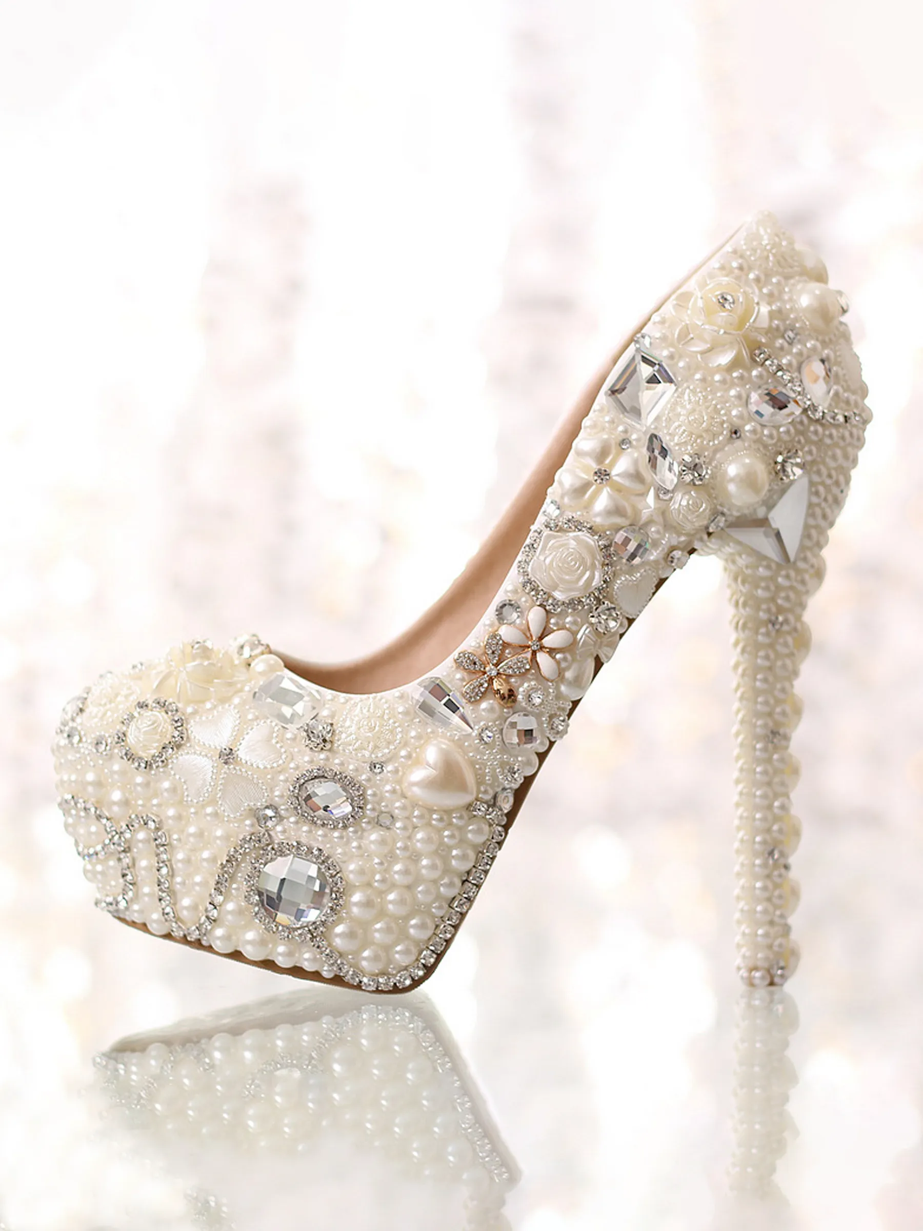 Womens Platform Pearl Rhinestone Wedding Shoes High Heel Party Evening Bridal Crystal Shoes sold by ChicSew product image thumbnail 2