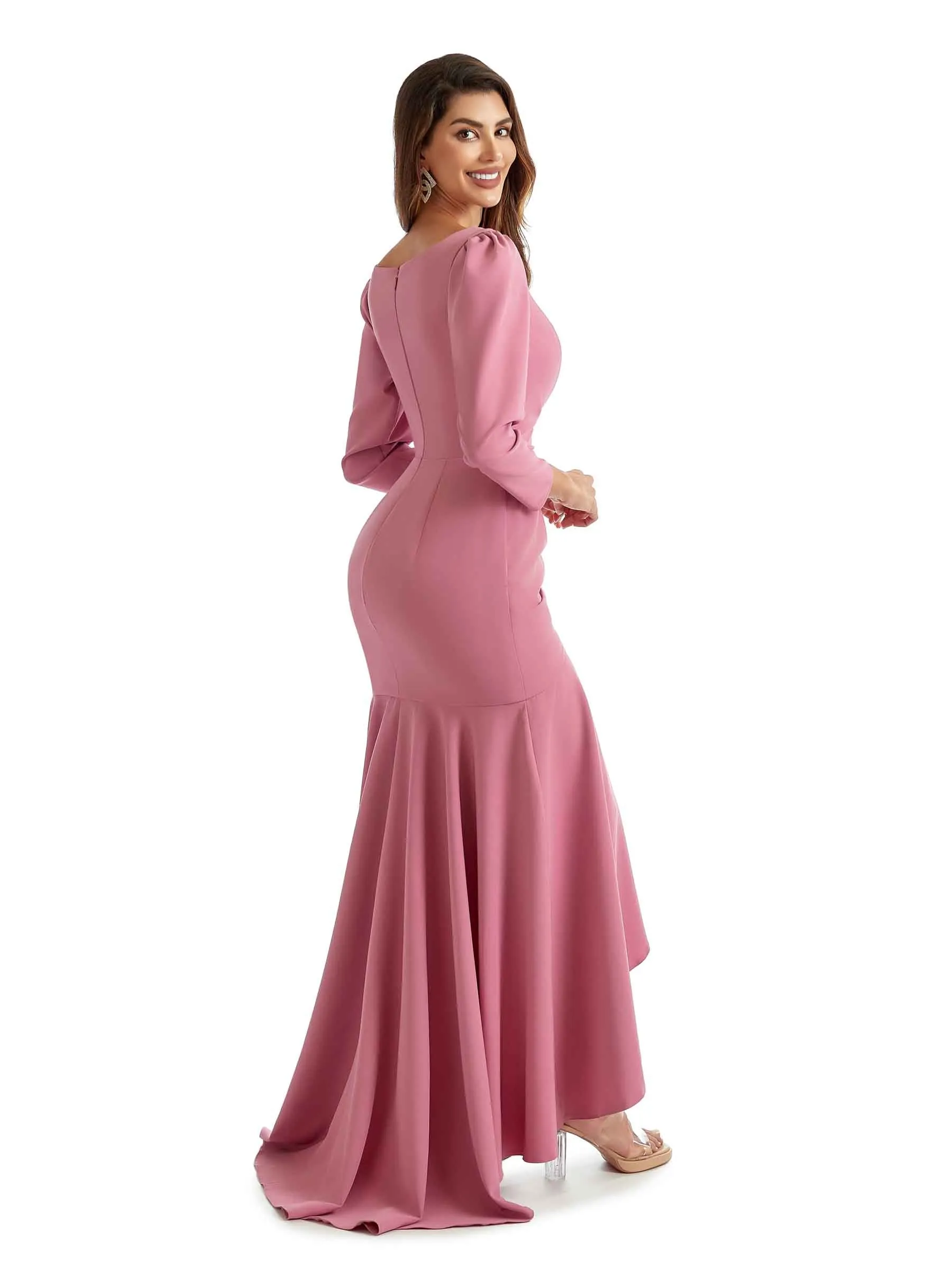 Elegant Mermaid Ruffles Long Sleeves Stretch Crepe High Low Formal Bridesmaid Dresses sold by ChicSew product image thumbnail 5