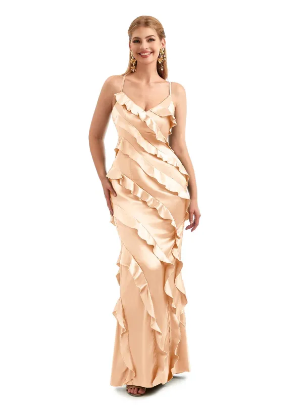 Satin Ruffled Long Bridesmaid Gown sold by ChicSew
