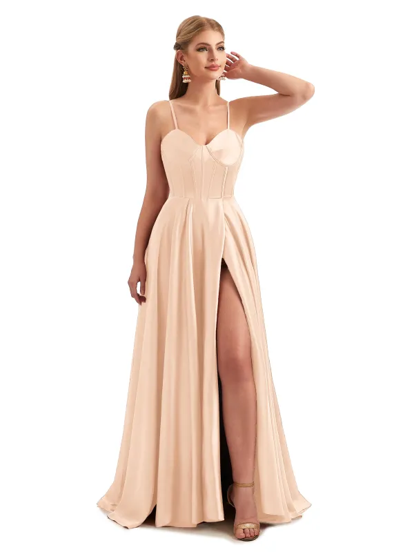 Timeless A-Line Satin Bridesmaid Dress with Side Slit sold by ChicSew