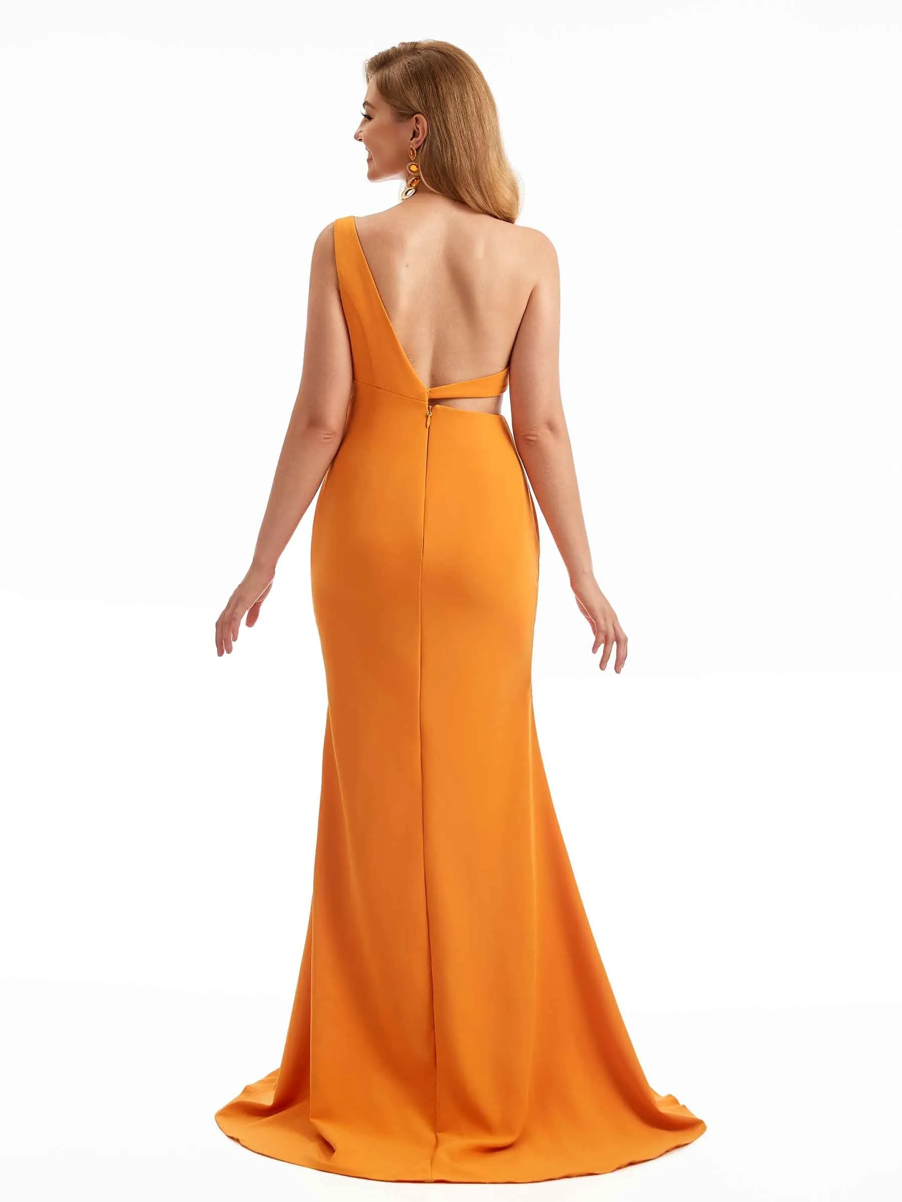 Elegant Side Split Mermaid One Shoulder Stretch Crepe Long Wedding Guest Dresses Online sold by ChicSew product image thumbnail 4