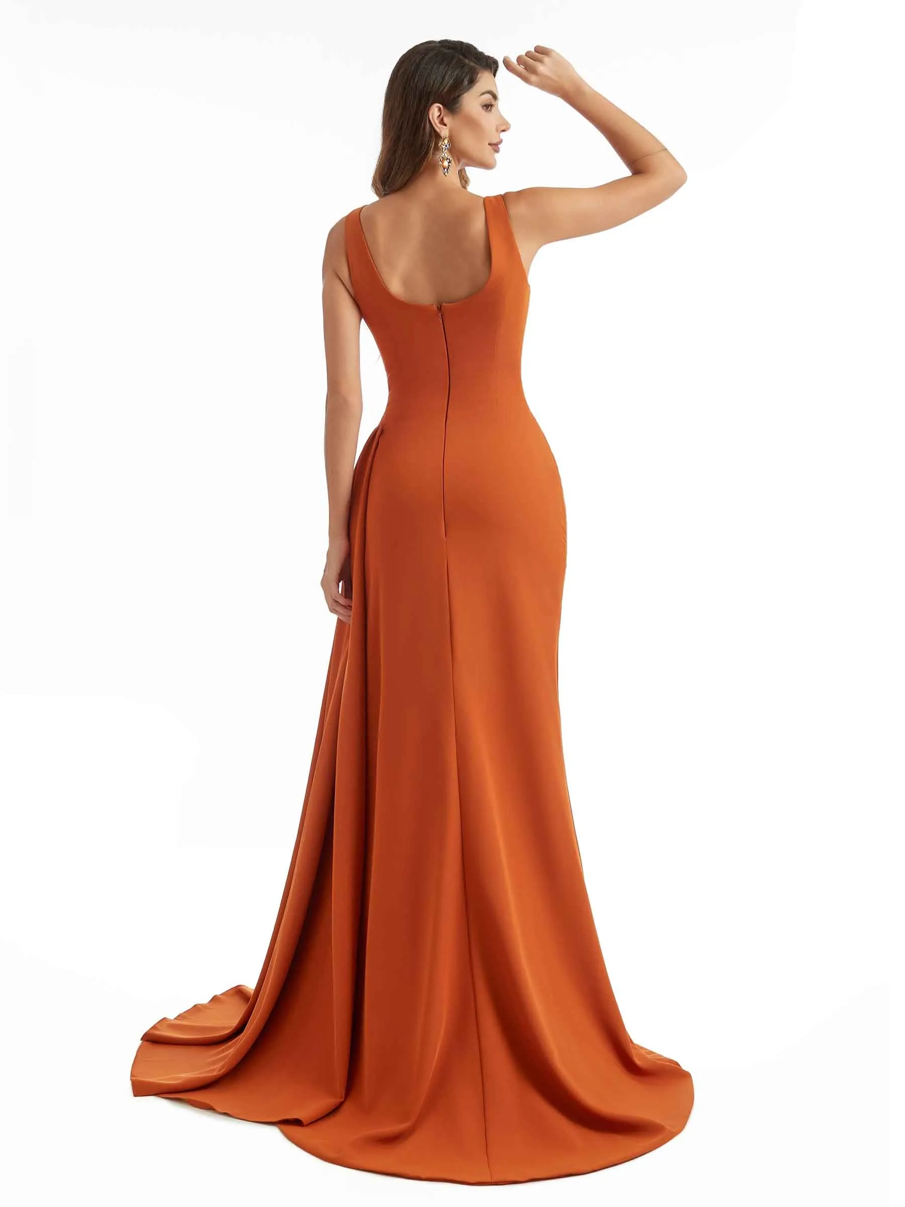 Sexy Side Split Mermaid Square Neckline Stretch Crepe Long Formal Bridesmaid Dresses sold by ChicSew product image thumbnail 3
