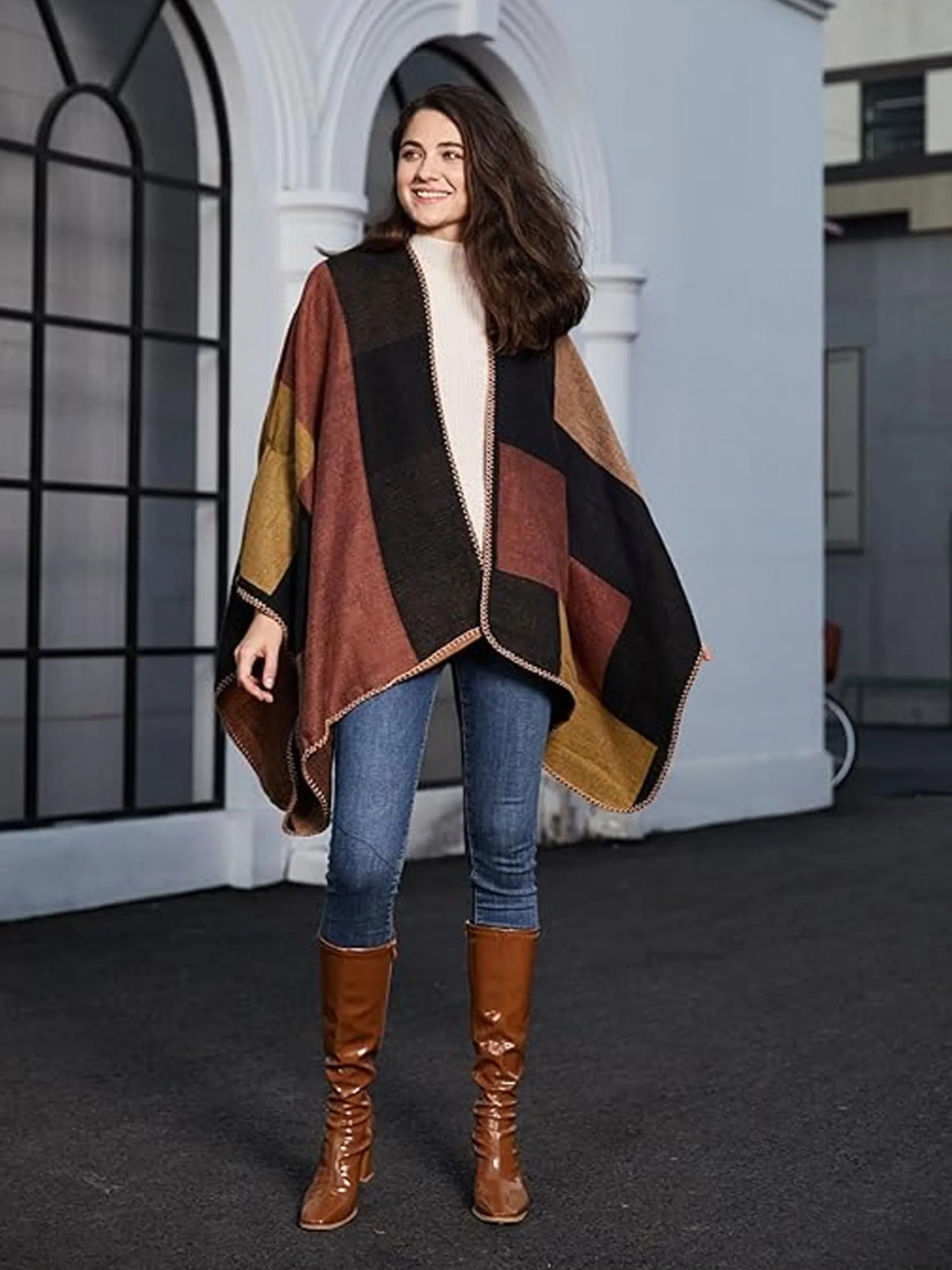 Women's Printed Shawl Wrap Fashionable Open Front Poncho Cape sold by ChicSew