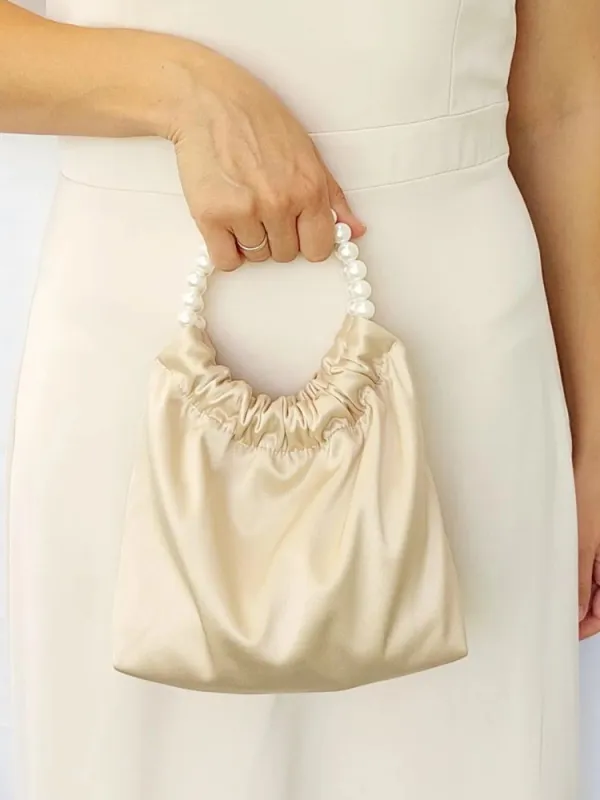 Bridesmaid Handbag Satin Evening Clutch Elegant Wedding Accessory Bridal Shower Pearl Bag Chic Handbag sold by ChicSew