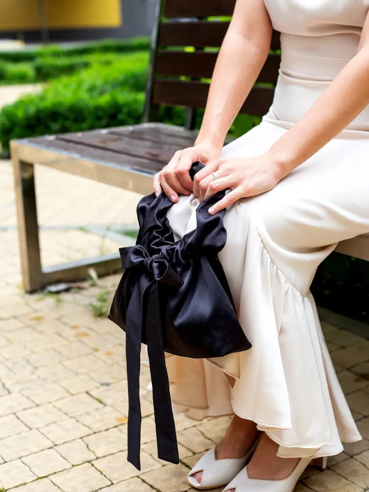 Satin Small Handmade Bag for Event Evening Clutch with Bow Cocktail Party Bag sold by ChicSew