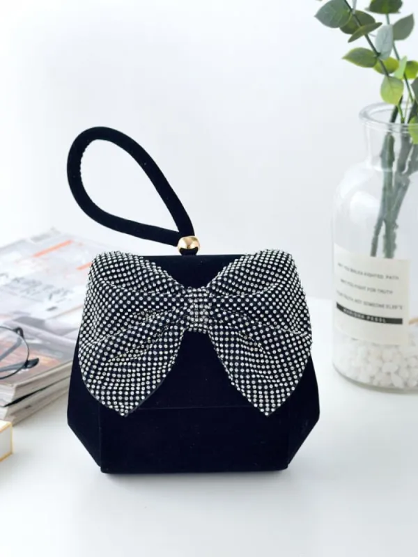 New diamond bow velvet flip cover handbag banquet bag evening dress bag sold by ChicSew