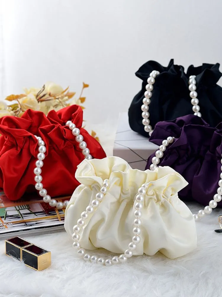 Cute pearl satin handbag small handbag bag party bag dress bag sold by ChicSew
