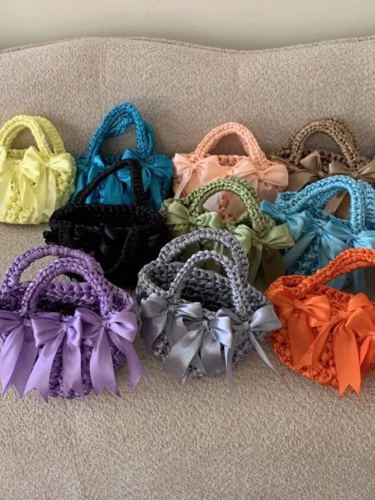 satin basket bucket bag bow woven handbag fashionable versatile single shoulder woven bag sold by ChicSew