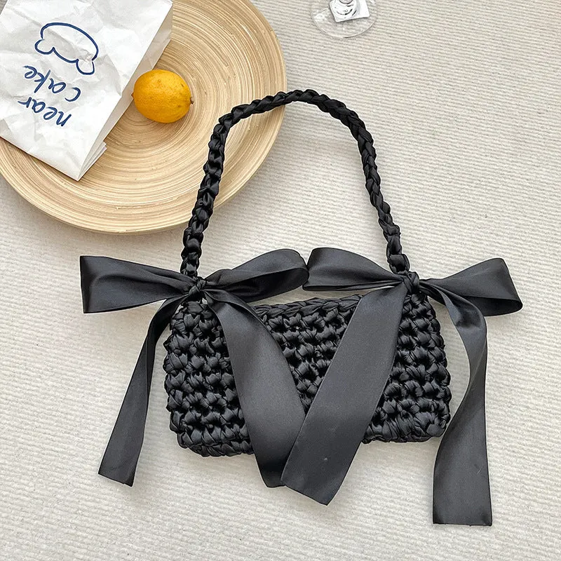 New bridesmaid satin bow shoulder bag hand-woven bag homemade silk satin bag sold by ChicSew product image thumbnail 5