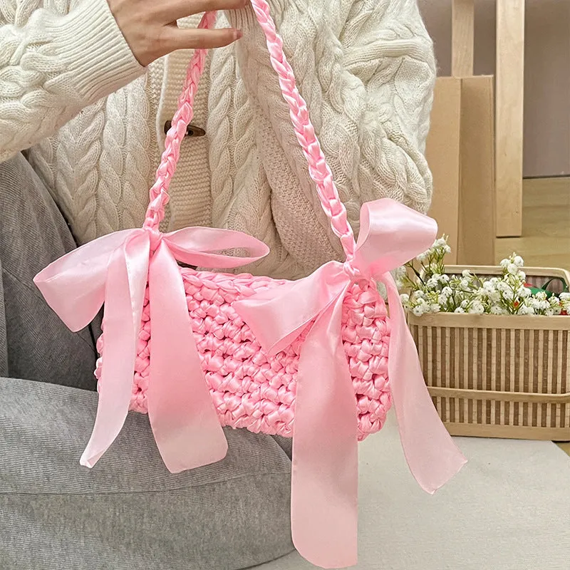 New bridesmaid satin bow shoulder bag hand-woven bag homemade silk satin bag sold by ChicSew product image thumbnail 3