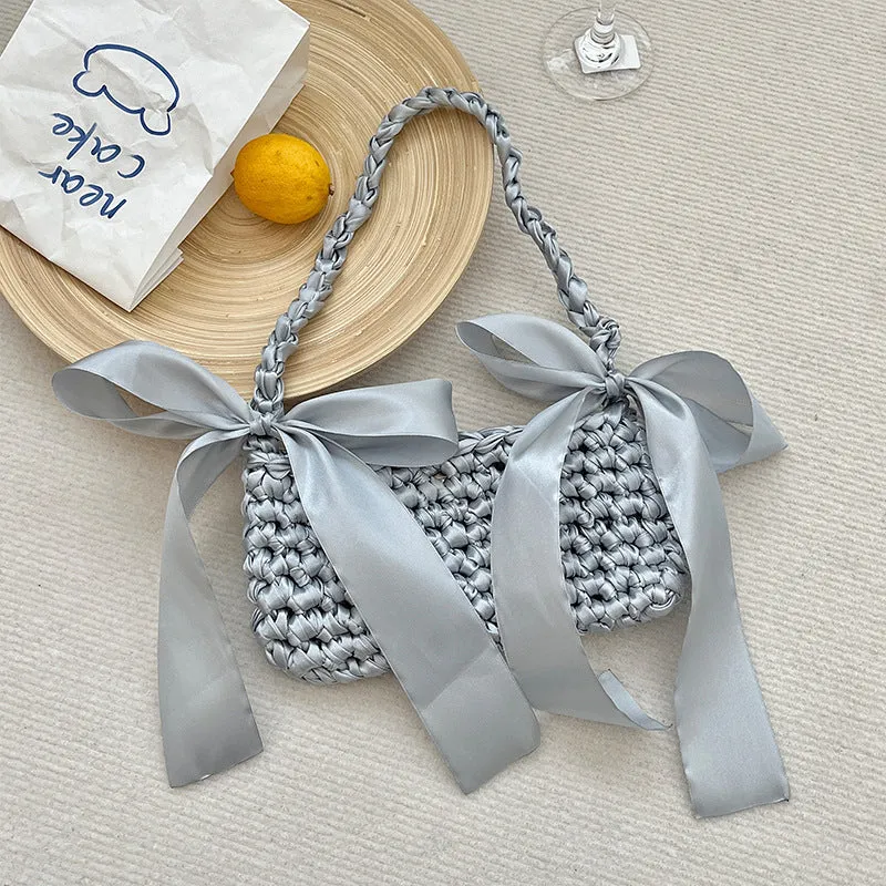 New bridesmaid satin bow shoulder bag hand-woven bag homemade silk satin bag sold by ChicSew product image thumbnail 4