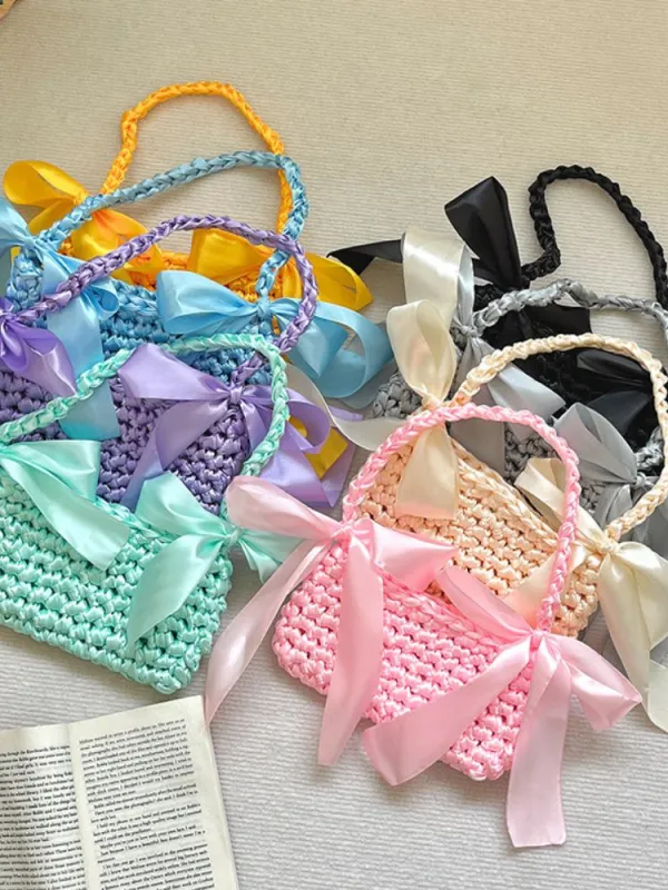 New bridesmaid satin bow shoulder bag hand-woven bag homemade silk satin bag sold by ChicSew