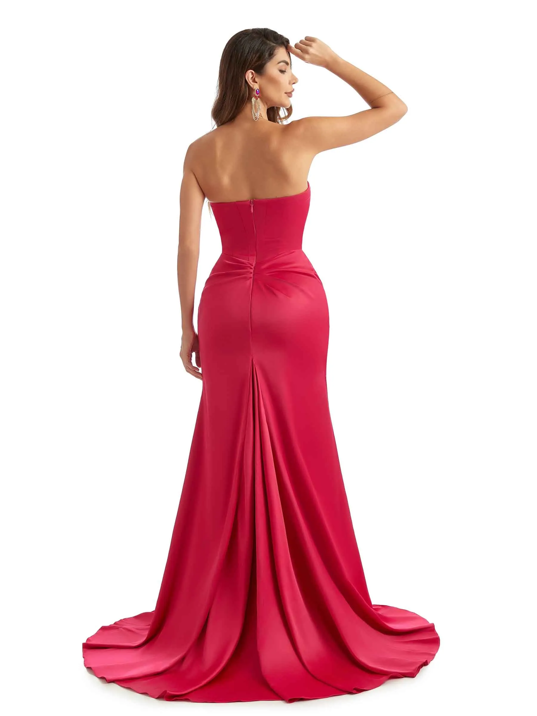 Sexy Side Split Sweetheart Mermaid Satin Trendy Long Bridesmaid Dresses Online sold by ChicSew product image thumbnail 4