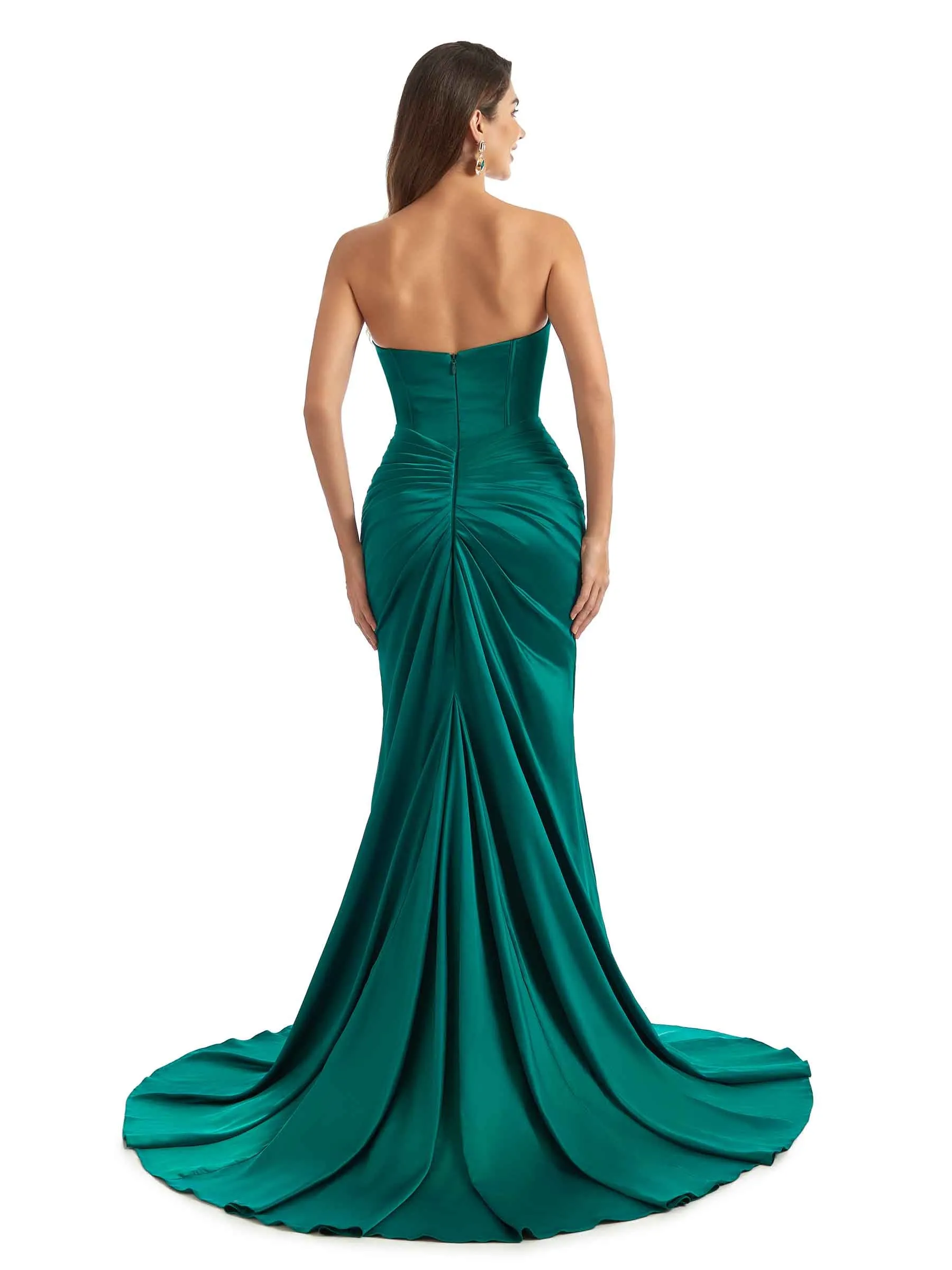 Sexy Side Slit Sweetheart Mermaid Stretchy Satin Classy Long Bridesmaid Dresses Online sold by ChicSew product image thumbnail 3