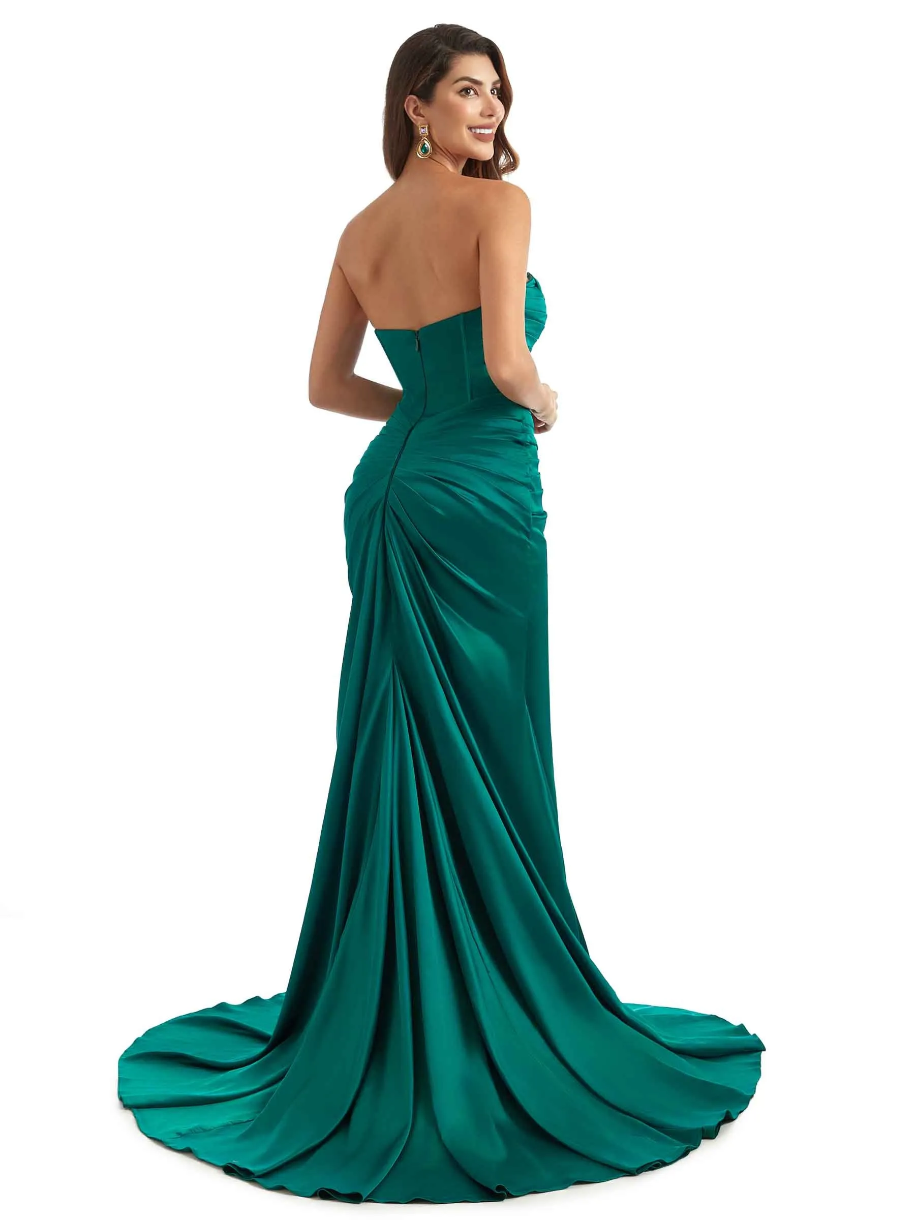 Sexy Side Slit Sweetheart Mermaid Stretchy Satin Classy Long Bridesmaid Dresses Online sold by ChicSew product image thumbnail 4