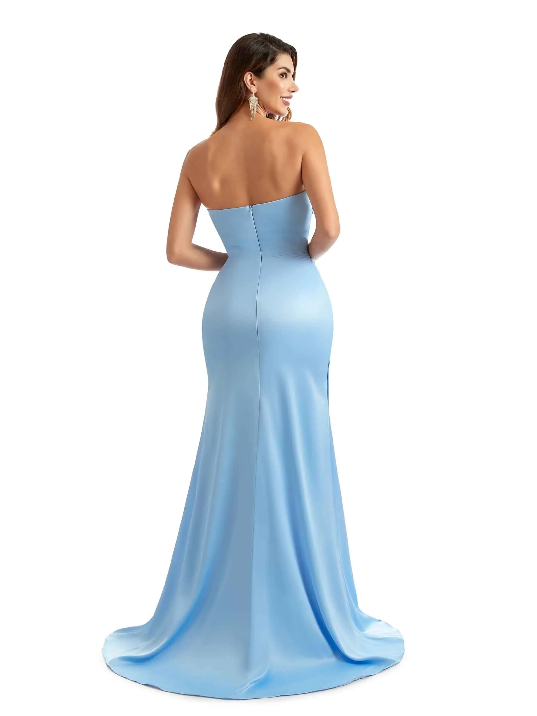 Sexy Side Split Sweetheart Long Satin Unique Elegant Bridesmaid Dresses Online sold by ChicSew product image thumbnail 3