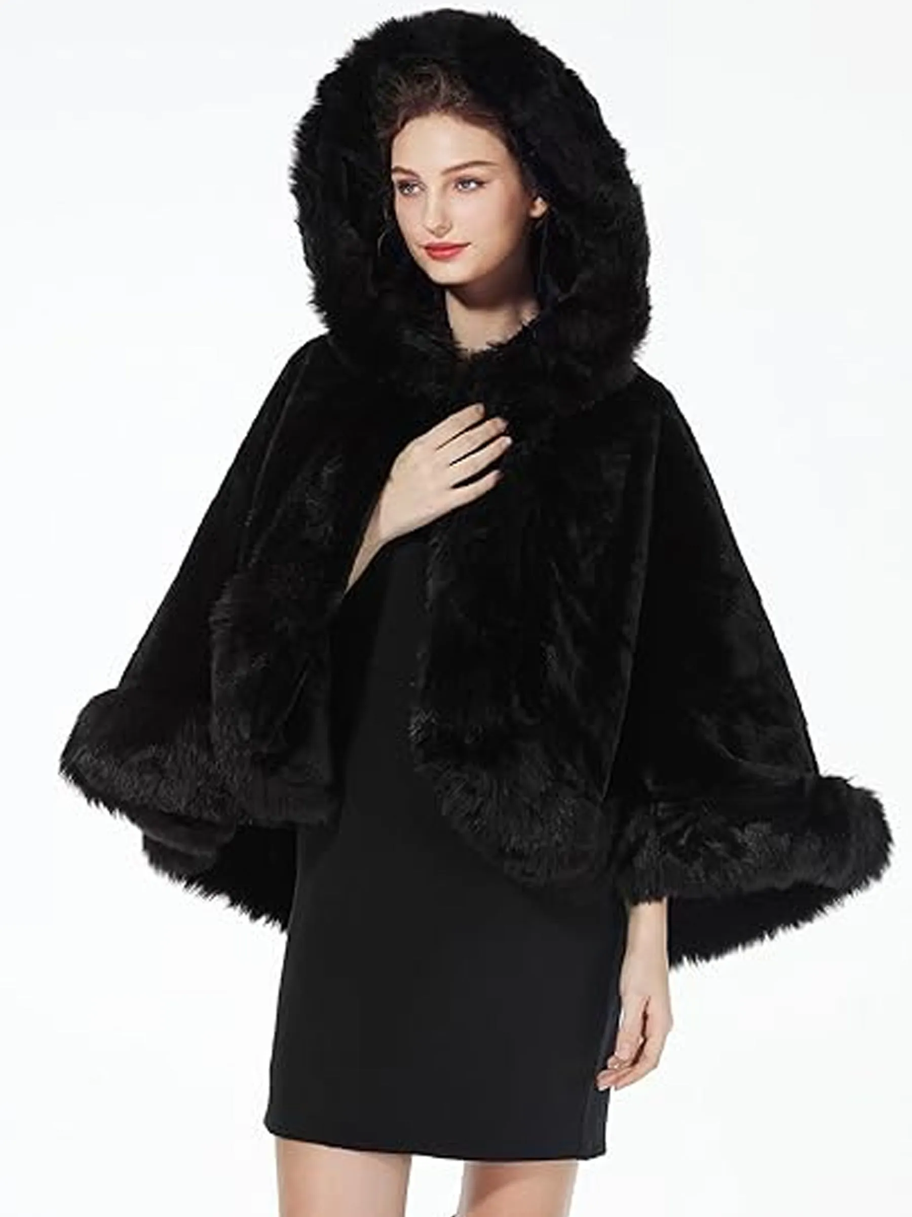 Hooded Faux Fur Shawl Wrap Stoles for Brides sold by ChicSew product image thumbnail 5