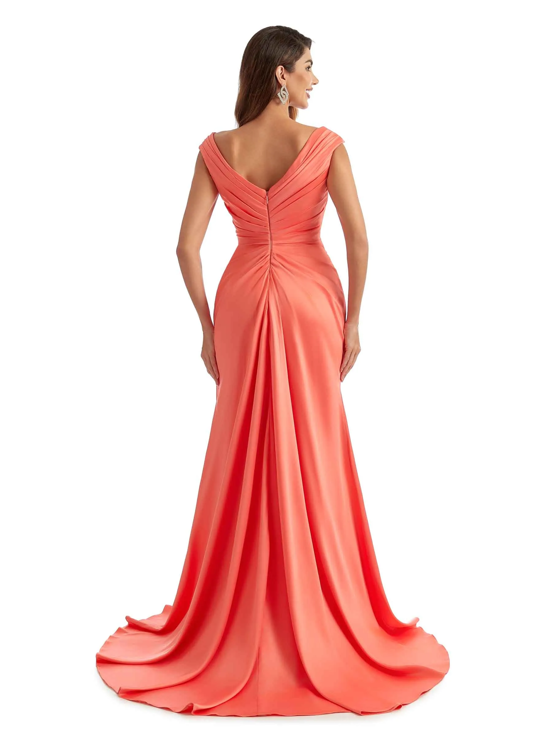 Sexy Side Split Long Satin V-neck Unique Formal Maid of Honour Dresses Online sold by ChicSew product image thumbnail 3