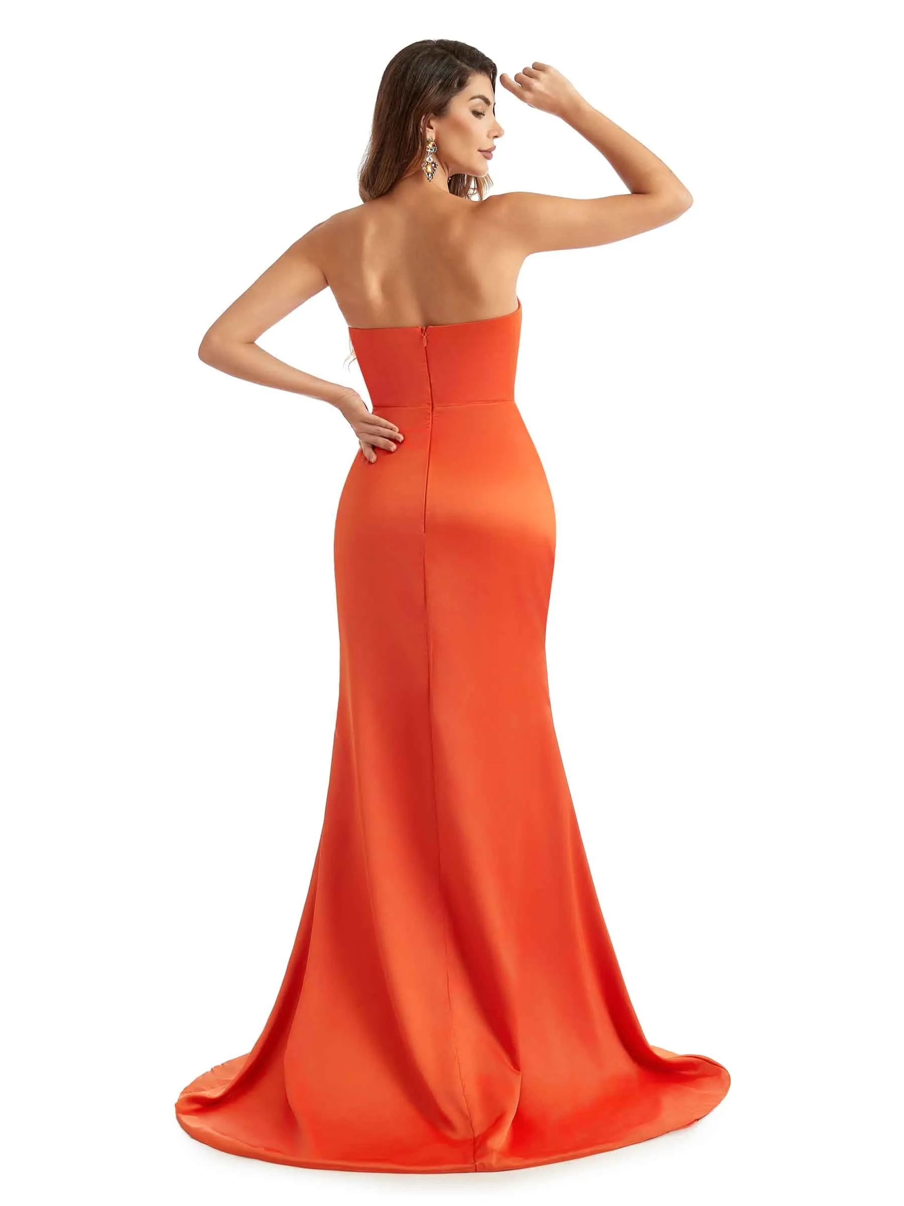 Sexy Strapless Side Split Long Satin Mermaid Formal Wedding Maid of Honor Dresses sold by ChicSew product image thumbnail 5