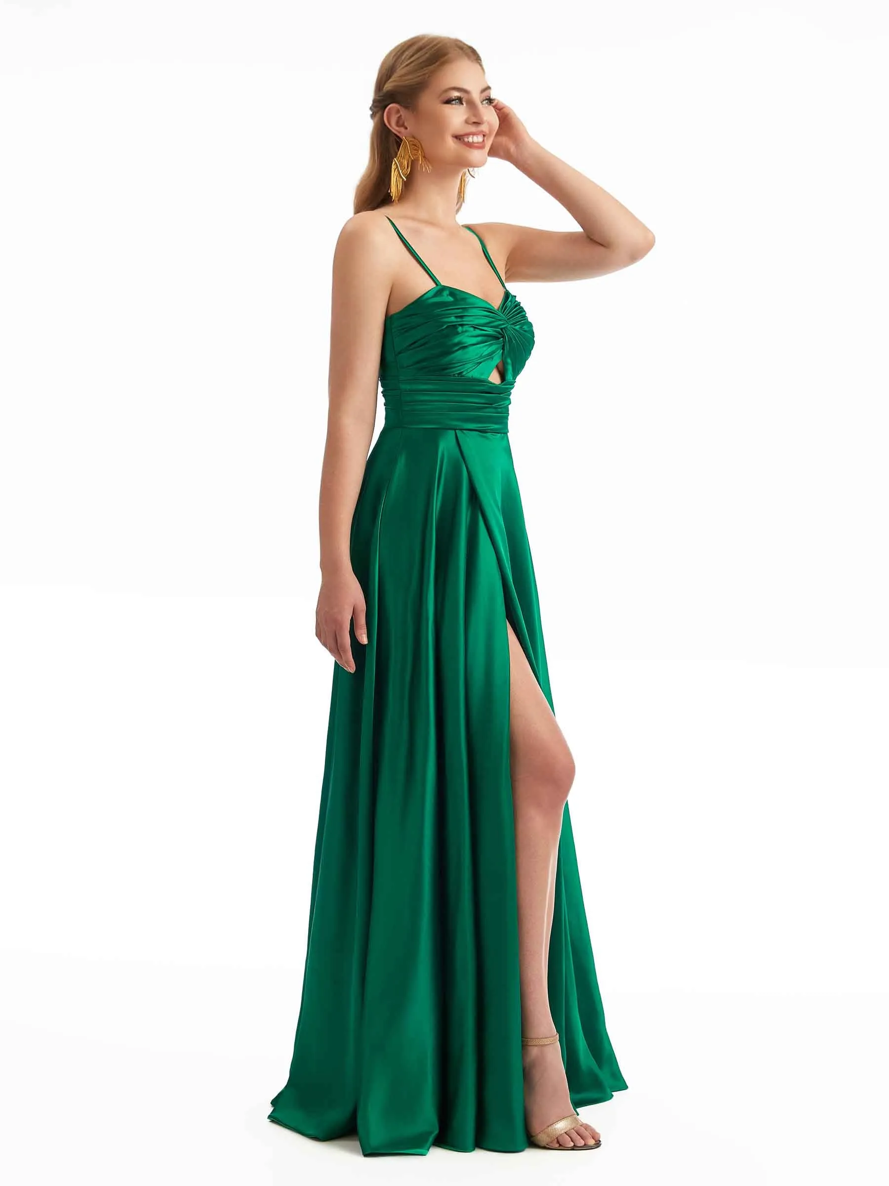 Chic Spaghetti Straps Stretchy Satin Side Slit Unique Stretchy Online Bridesmaid Dresses sold by ChicSew product image thumbnail 3