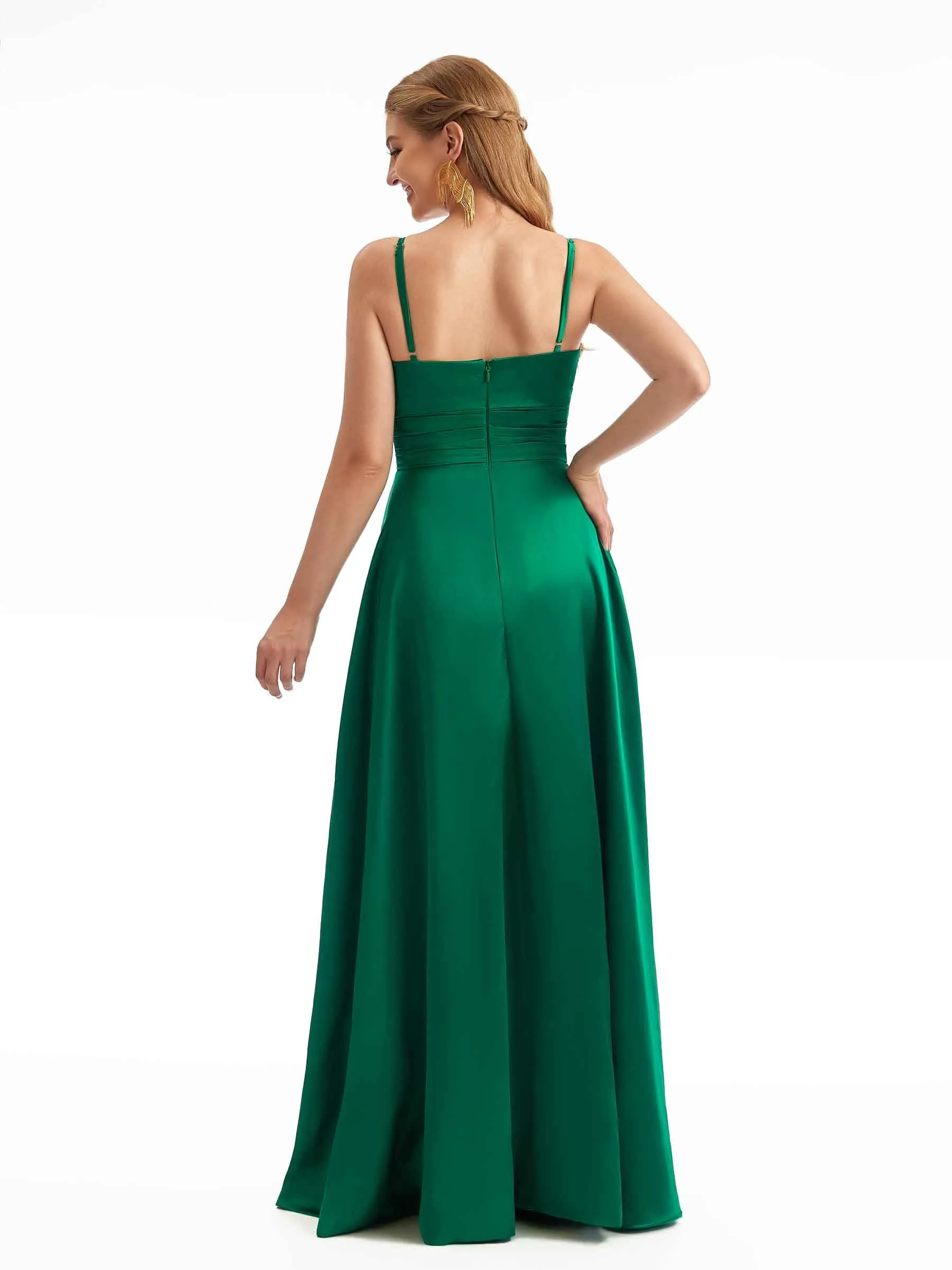 Chic Spaghetti Straps Stretchy Satin Side Slit Unique Stretchy Online Bridesmaid Dresses sold by ChicSew product image thumbnail 4