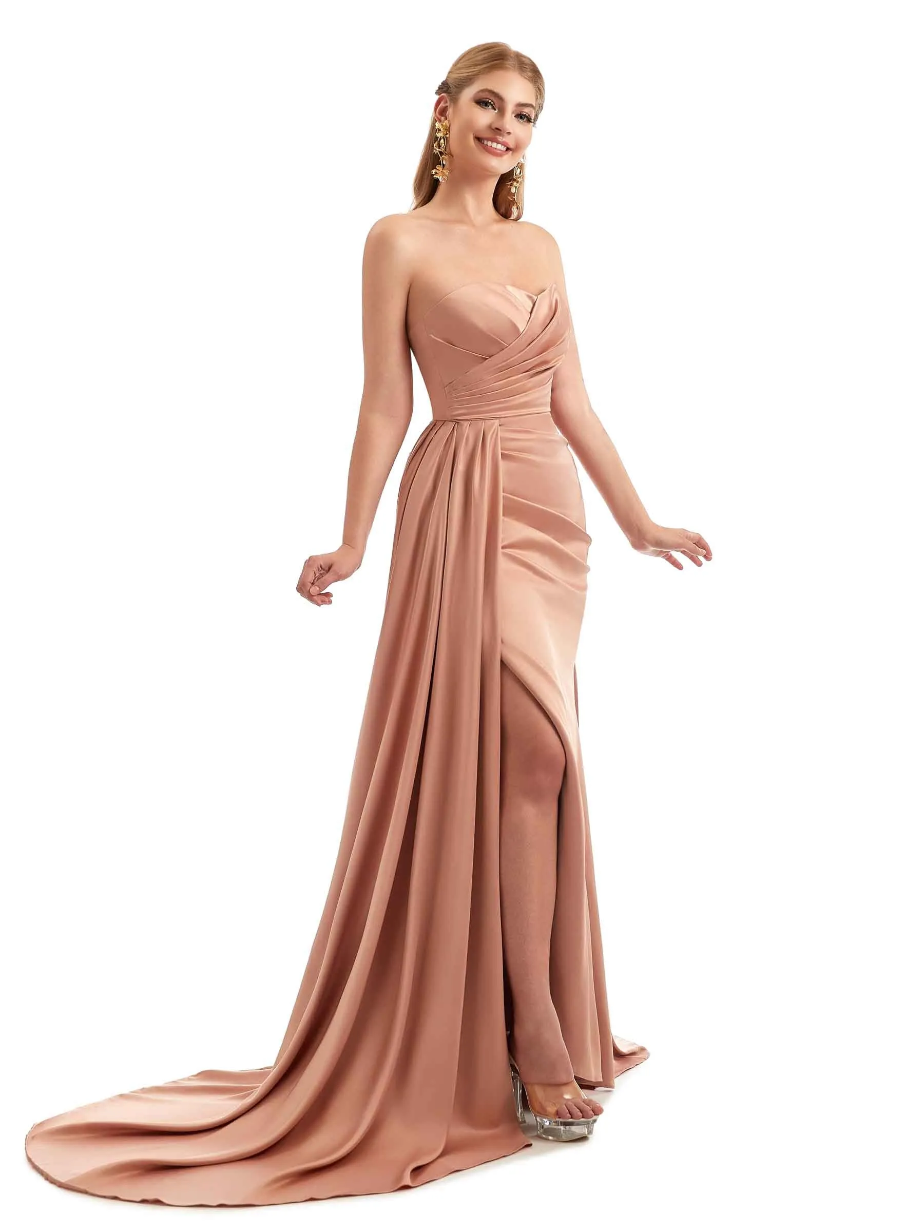 Sexy Mermaid Side Split Long Bridesmaid Dresses In Satin Sweetheart sold by ChicSew product image thumbnail 4
