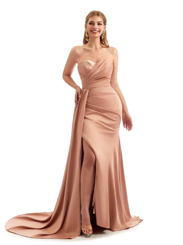 Sexy Mermaid Side Split Long Bridesmaid Dresses In Satin Sweetheart sold by ChicSew