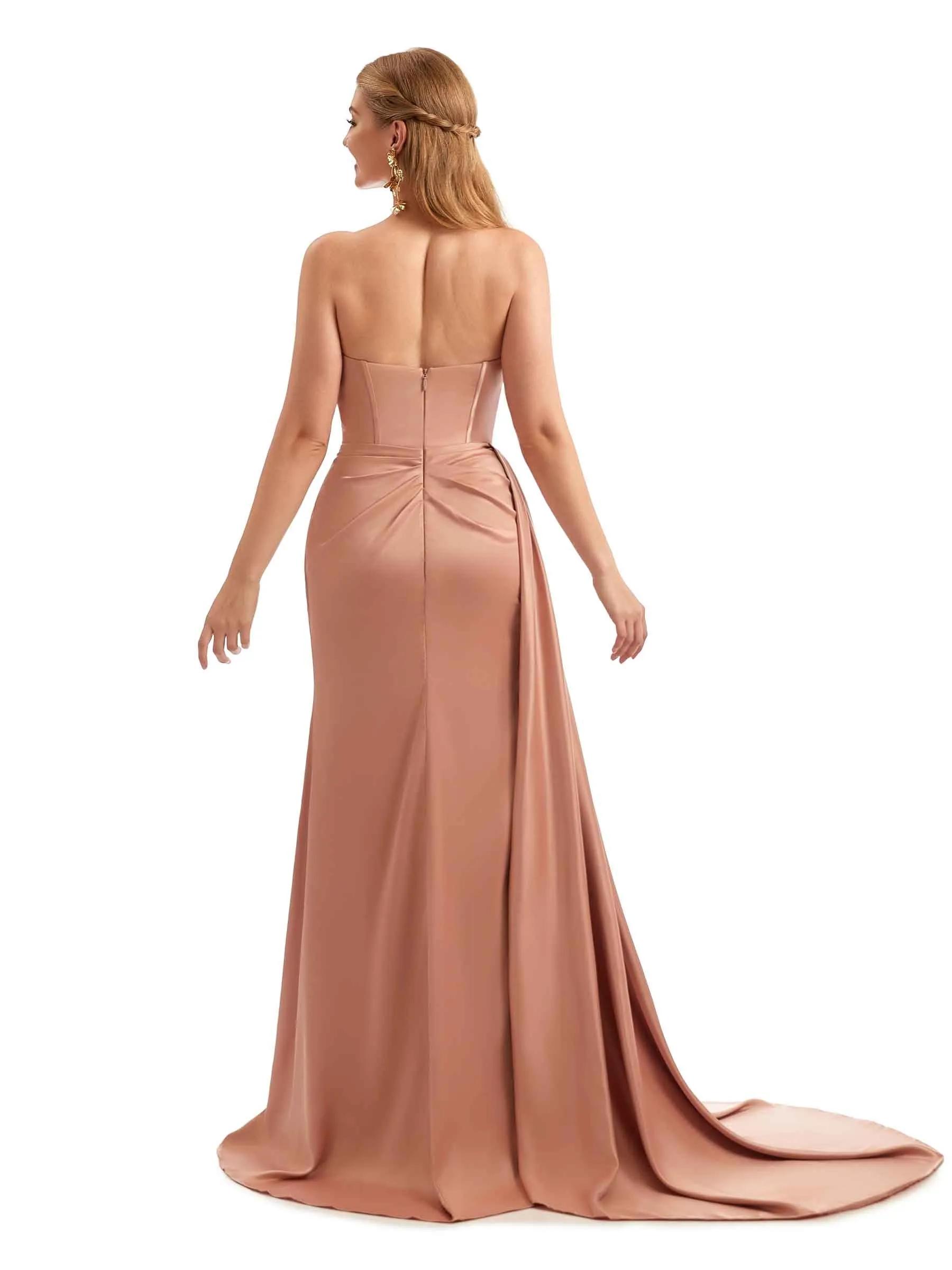 Sexy Mermaid Side Split Long Bridesmaid Dresses In Satin Sweetheart sold by ChicSew product image thumbnail 3