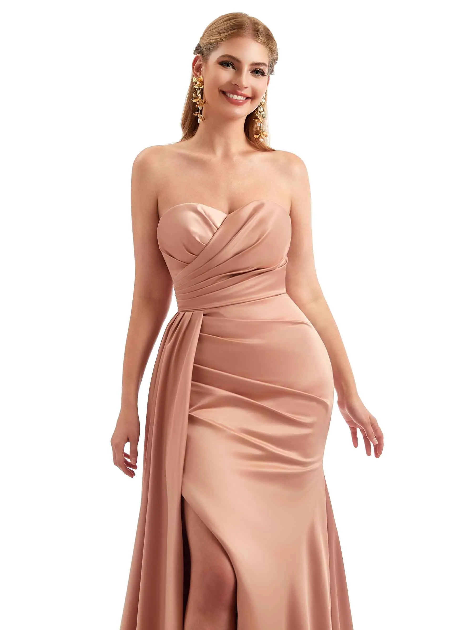 Sexy Mermaid Side Split Long Bridesmaid Dresses In Satin Sweetheart sold by ChicSew product image thumbnail 2