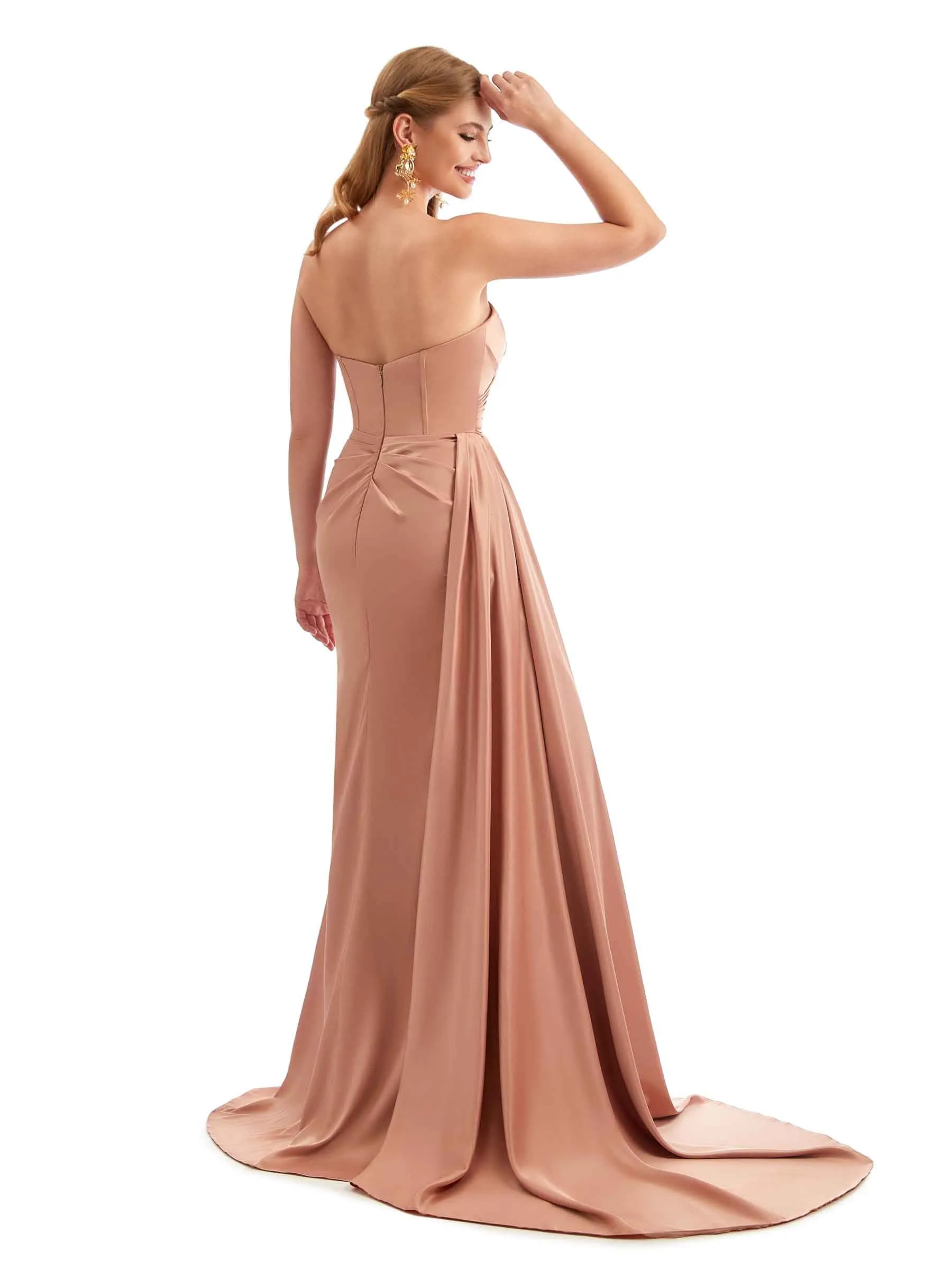 Sexy Mermaid Side Split Long Bridesmaid Dresses In Satin Sweetheart sold by ChicSew product image thumbnail 5