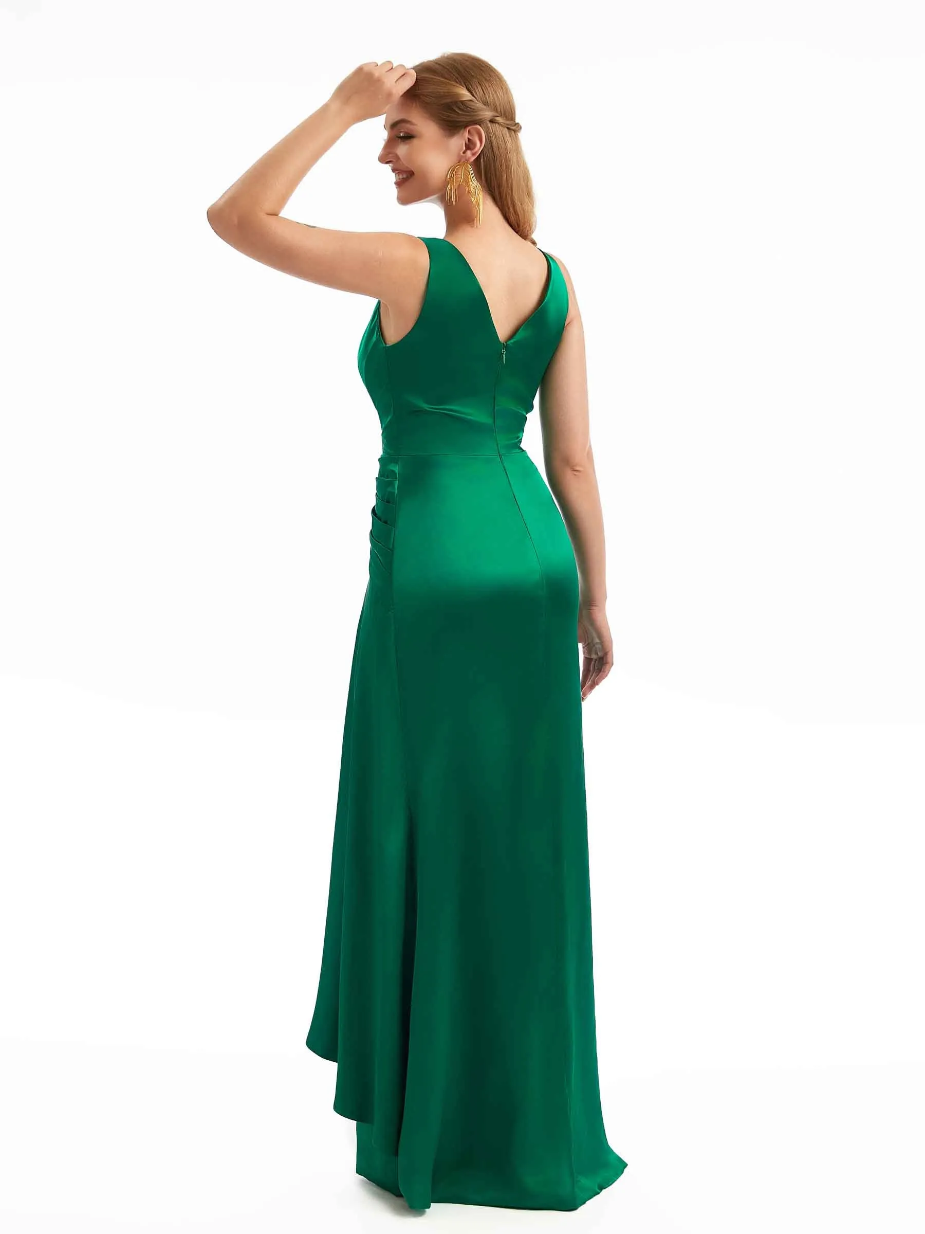 Sexy Side Split V-Neck Ruffle Stretch Satin Gown For Bridesmaids sold by ChicSew product image thumbnail 5