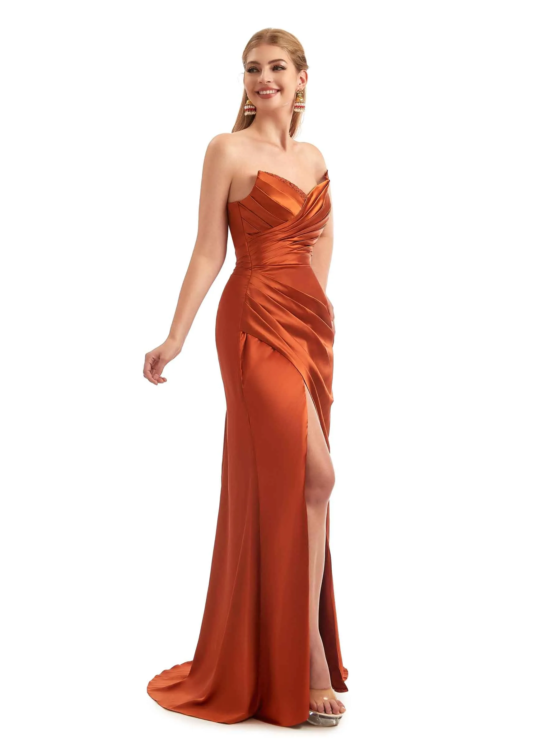 One Shoulder Lace Strap Mermaid Satin Unique Long Bridesmaid Dresses Online sold by ChicSew product image thumbnail 3