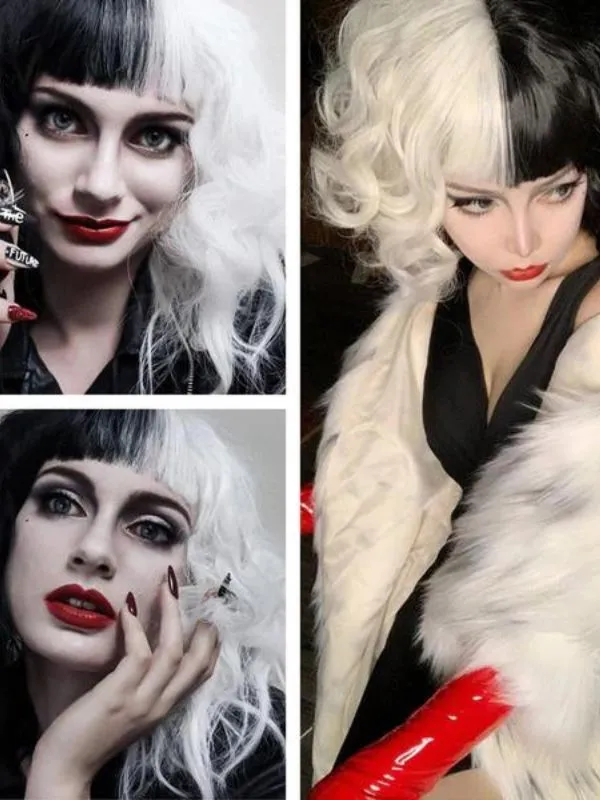 Women Curly Wavy Hair Wig with Wig Caps Synthetic Wigs for Party Halloween sold by ChicSew