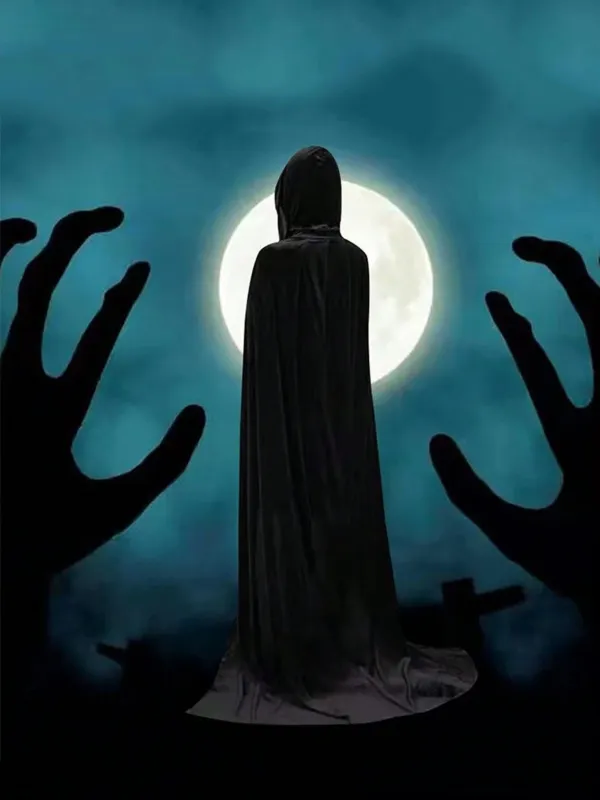 1pc Black Velvet Death Cape - Halloween Costume for Adult Cosplay Skeleton sold by ChicSew