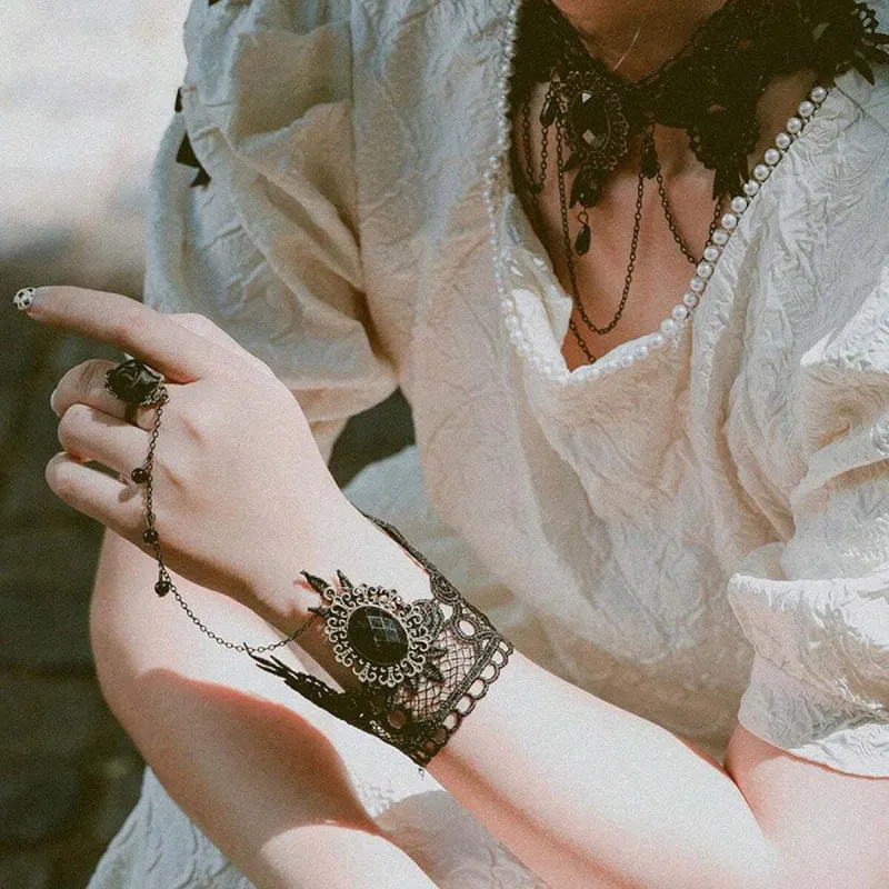 3PCS Halloween Costumes Jewelry for Women - Black Lace Choker Gothic Vampire Necklace Costume Jewelry sold by ChicSew