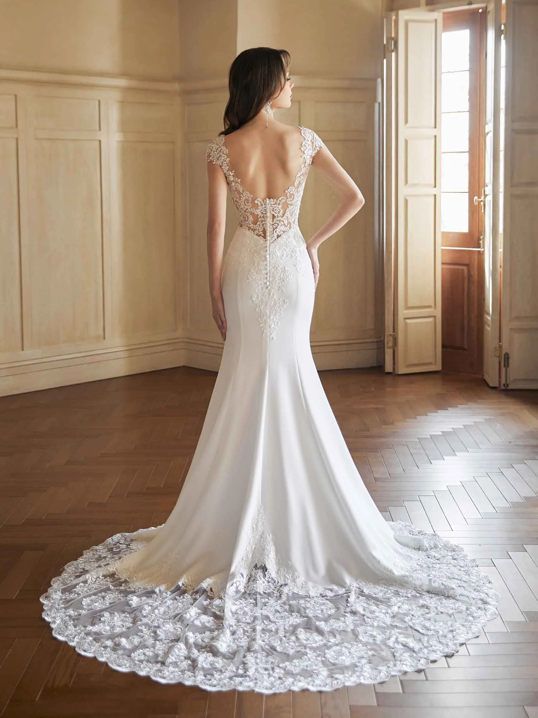 Cap Sleeves Sexy Mermaid Open Back V-neck Maxi Long Lace Wedding Dresses Online sold by ChicSew product image thumbnail 5