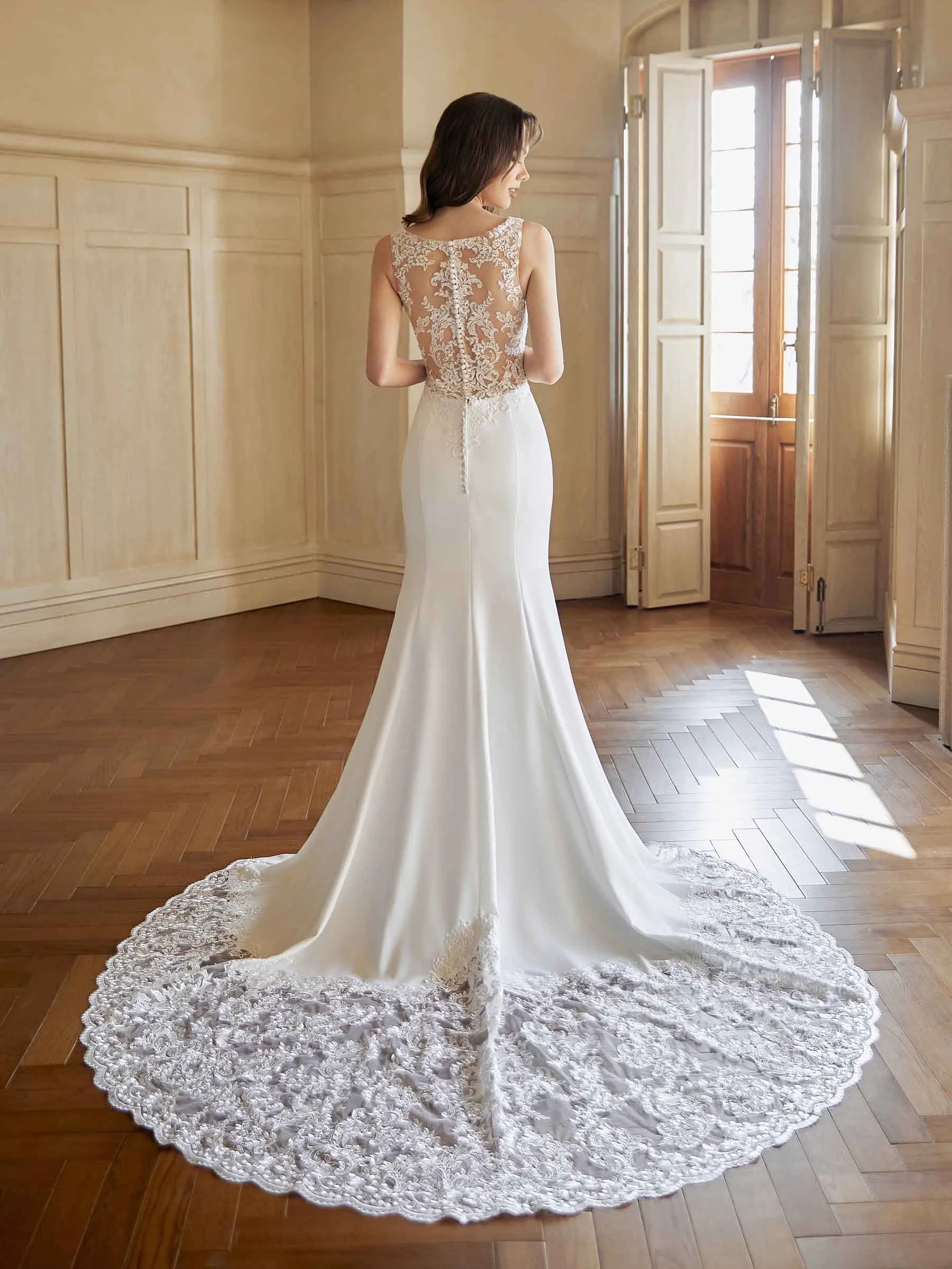Elegant Mermaid V-neck Sleeveless Maxi Long Lace Wedding Dresses Online sold by ChicSew product image thumbnail 3