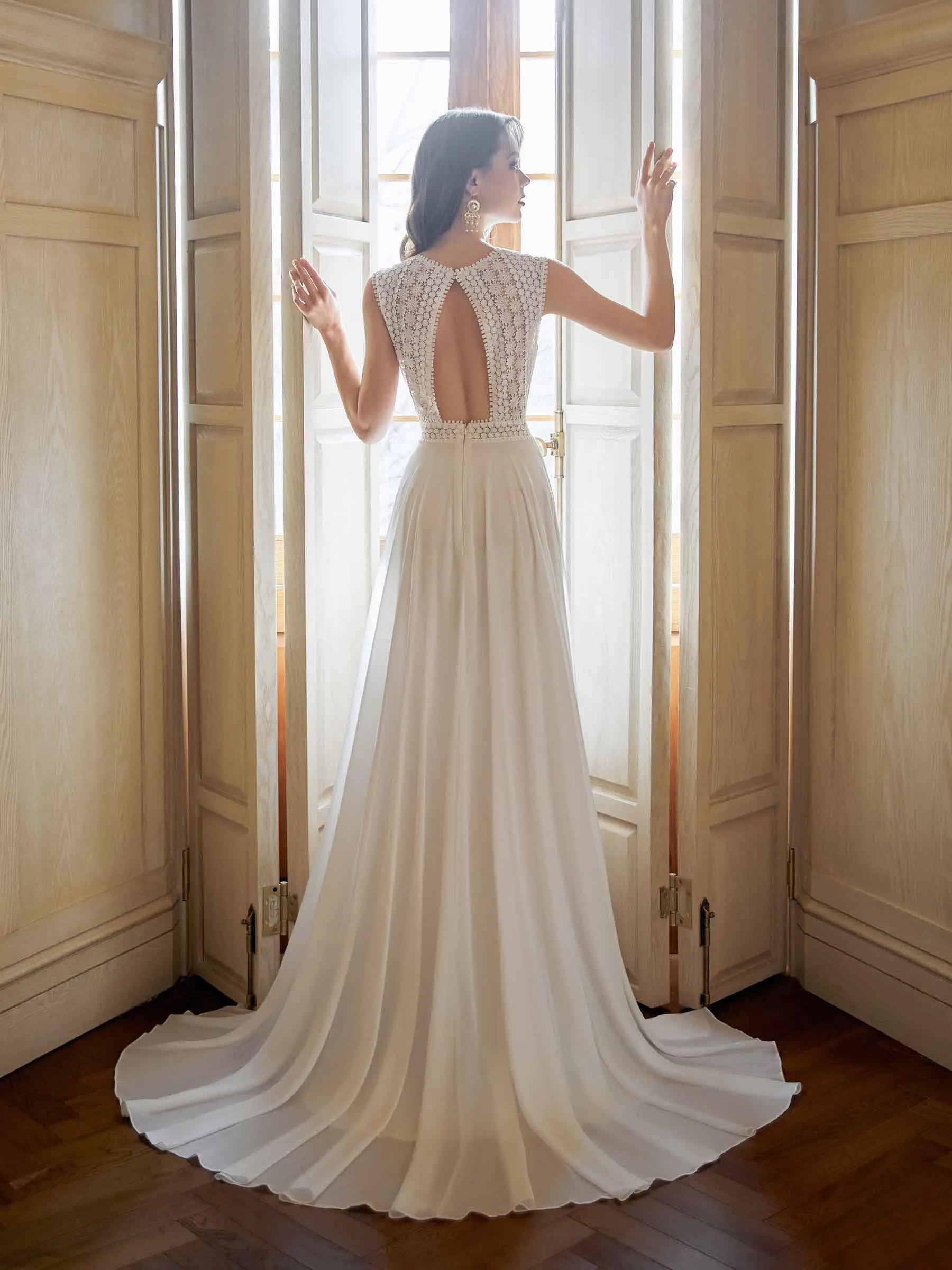 Elegant Lace Straps Open Back Long Beach Wedding Dresses Online sold by ChicSew product image thumbnail 3