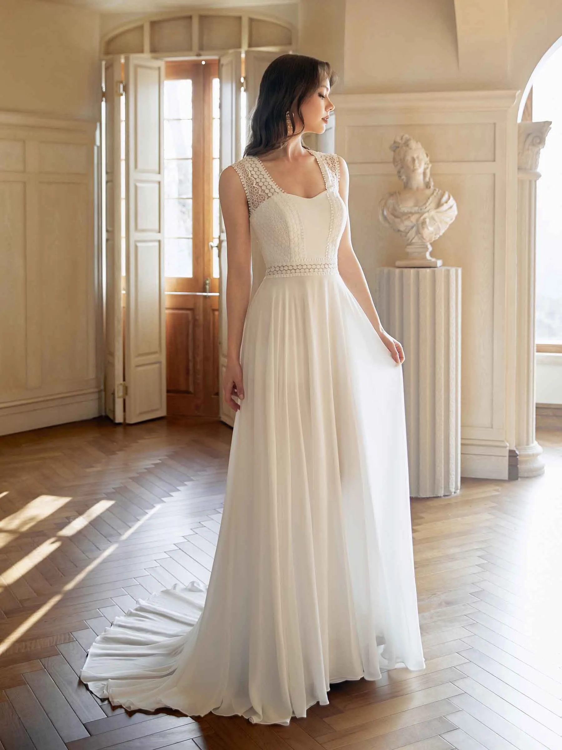 Elegant Lace Straps Open Back Long Beach Wedding Dresses Online sold by ChicSew product image thumbnail 5