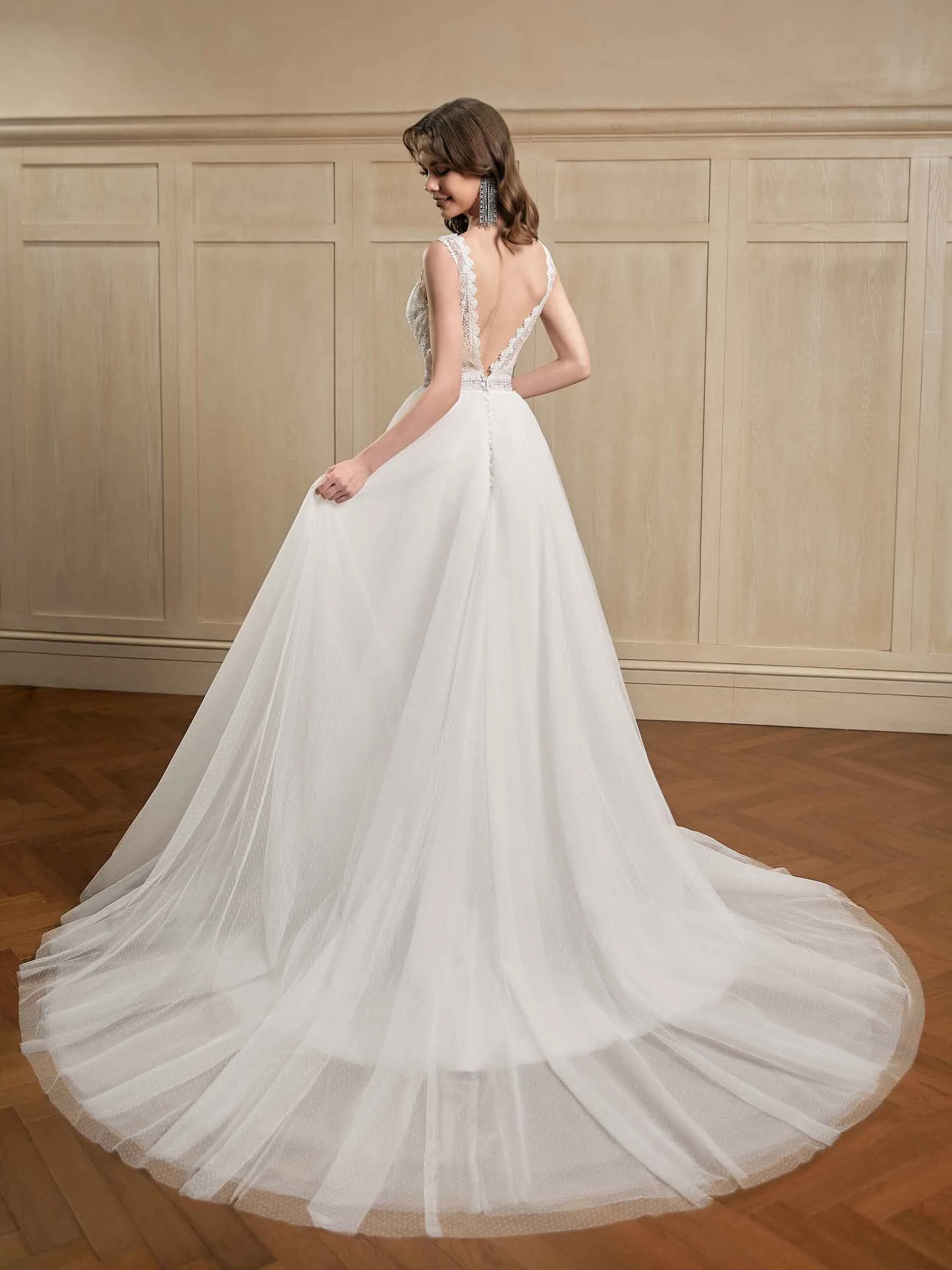 Sexy A-line Bateau Necklin Open Back Maxi Long Lace Wedding Dresses Online sold by ChicSew product image thumbnail 3