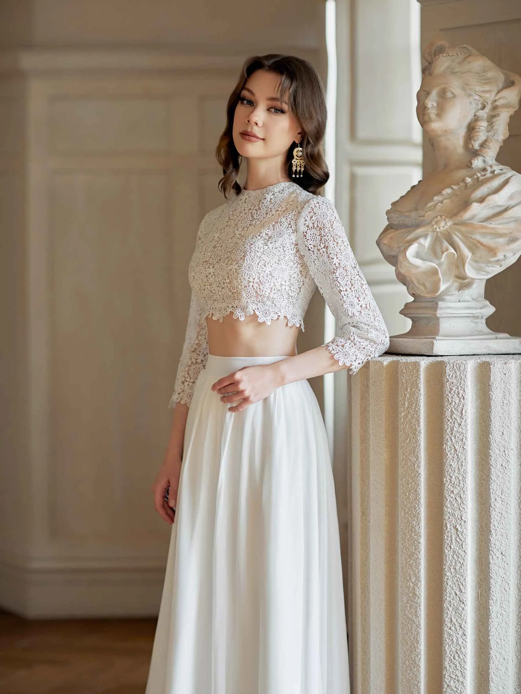 Sexy Two Pieces A-Line Long Sleeves Ankle Length Lace Wedding Dresses Online sold by ChicSew product image thumbnail 2