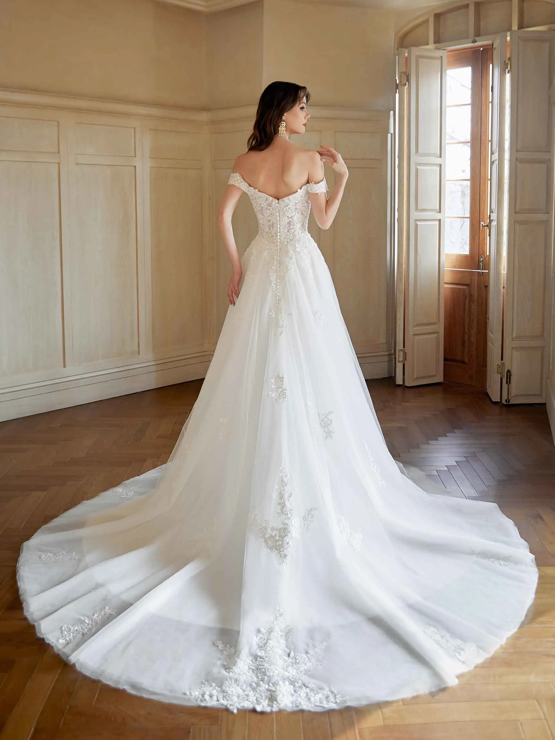 Elegant Off The Shoulder A-line Maxi Long Lace Wedding Dresses Online sold by ChicSew product image thumbnail 3