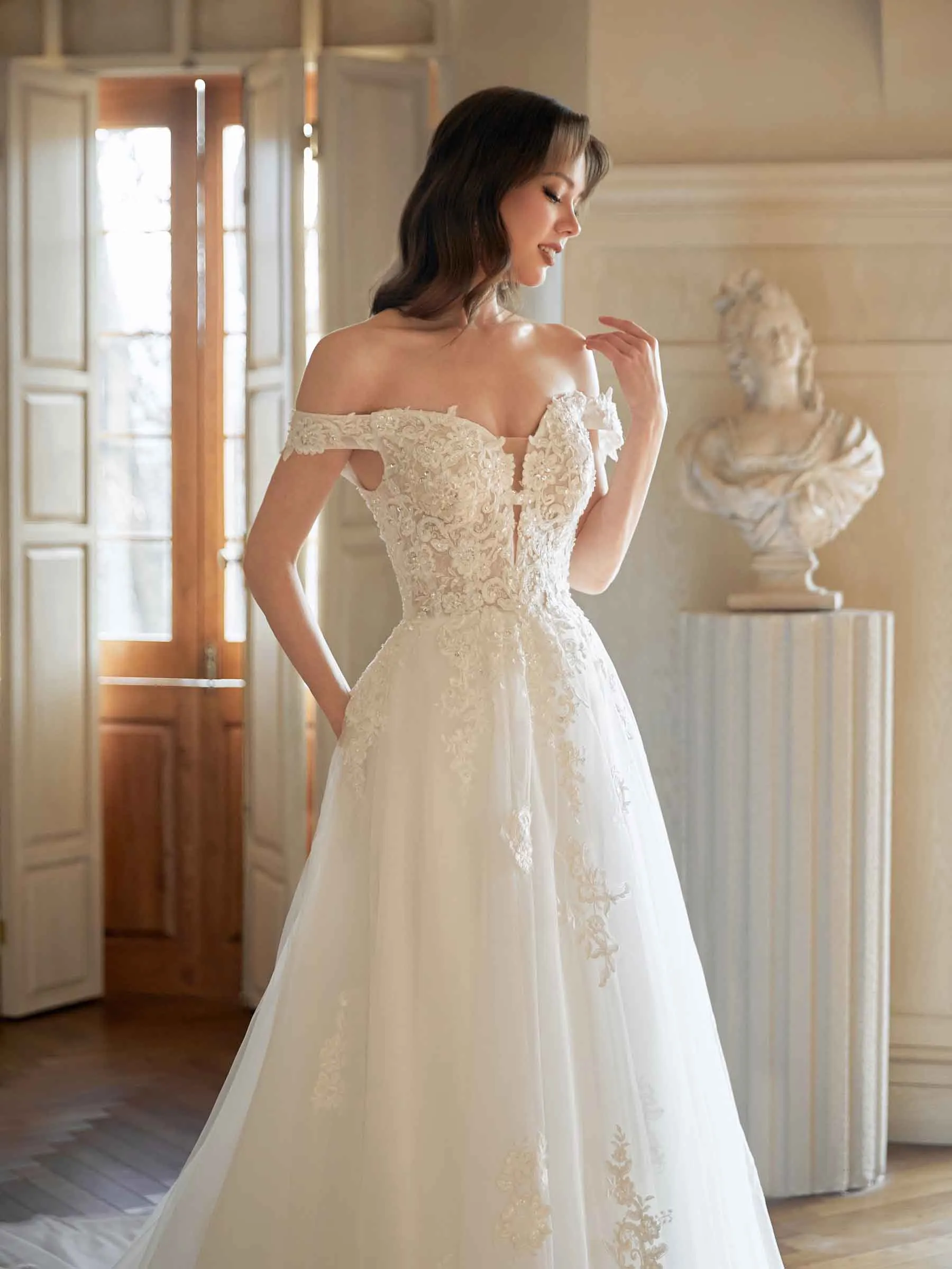 Elegant Off The Shoulder A-line Maxi Long Lace Wedding Dresses Online sold by ChicSew product image thumbnail 4