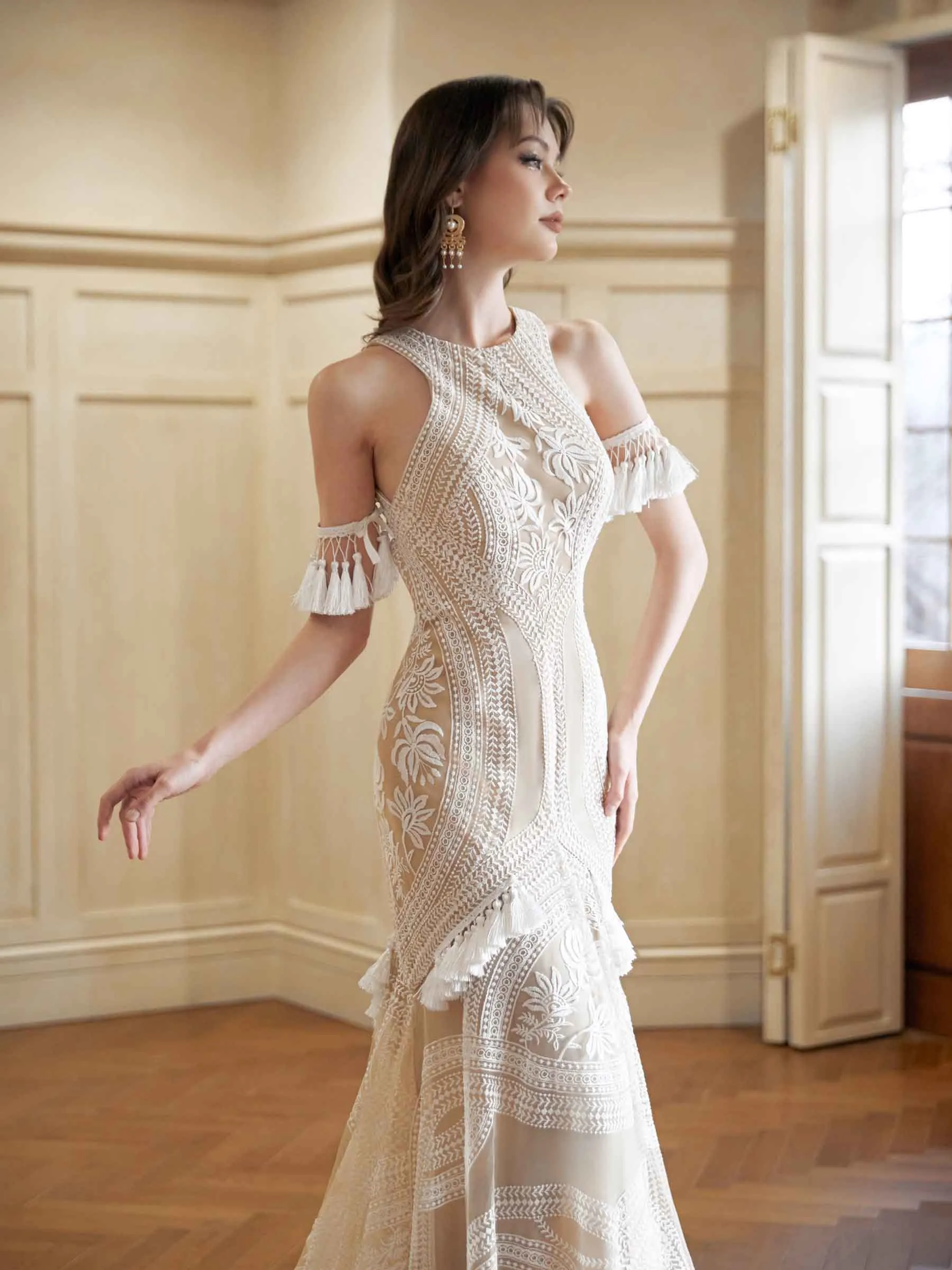 Sexy Mermaid Halter Neck Open Back Maxi Long Lace Wedding Dresses Online sold by ChicSew product image thumbnail 4